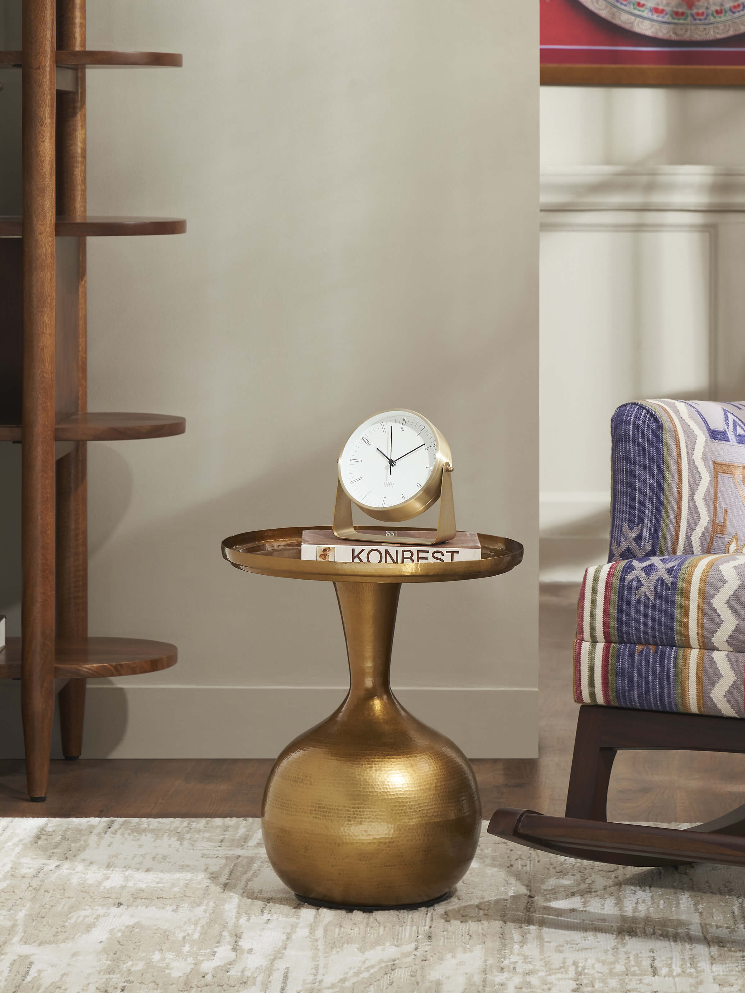 Lifestyle view of Antique Brass Thathera End & Side Table