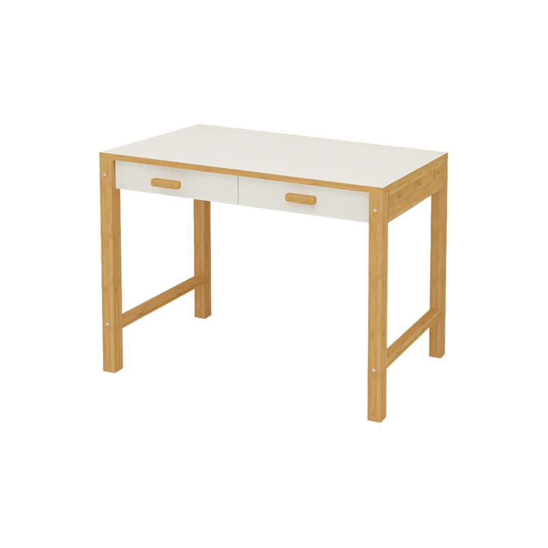 Exotica Solid Wood Study Desk with Drawers and Wooden Handles in Ivory Colour