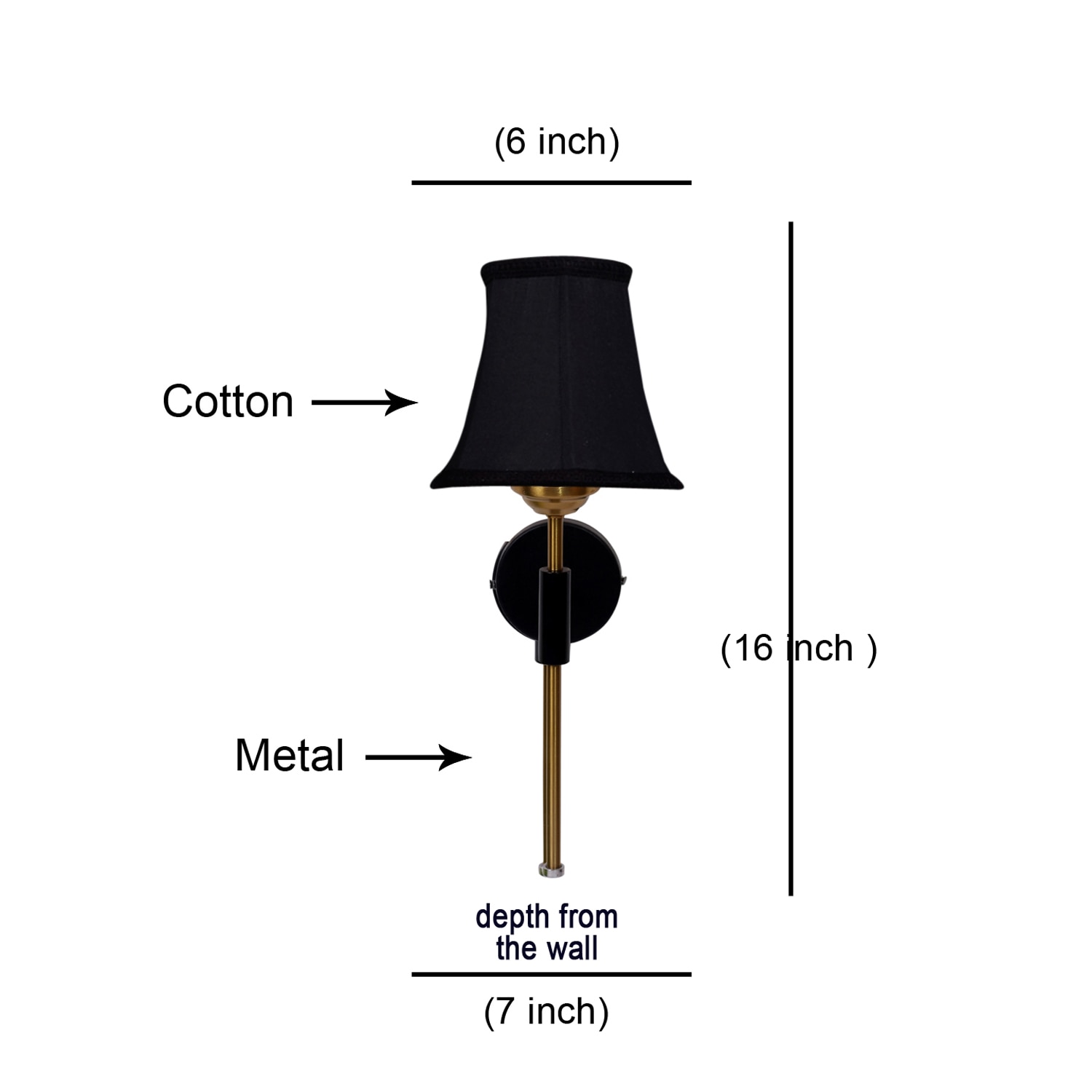 Devansh Metal Wall Mounted Lamp With Black Cotton Shade
