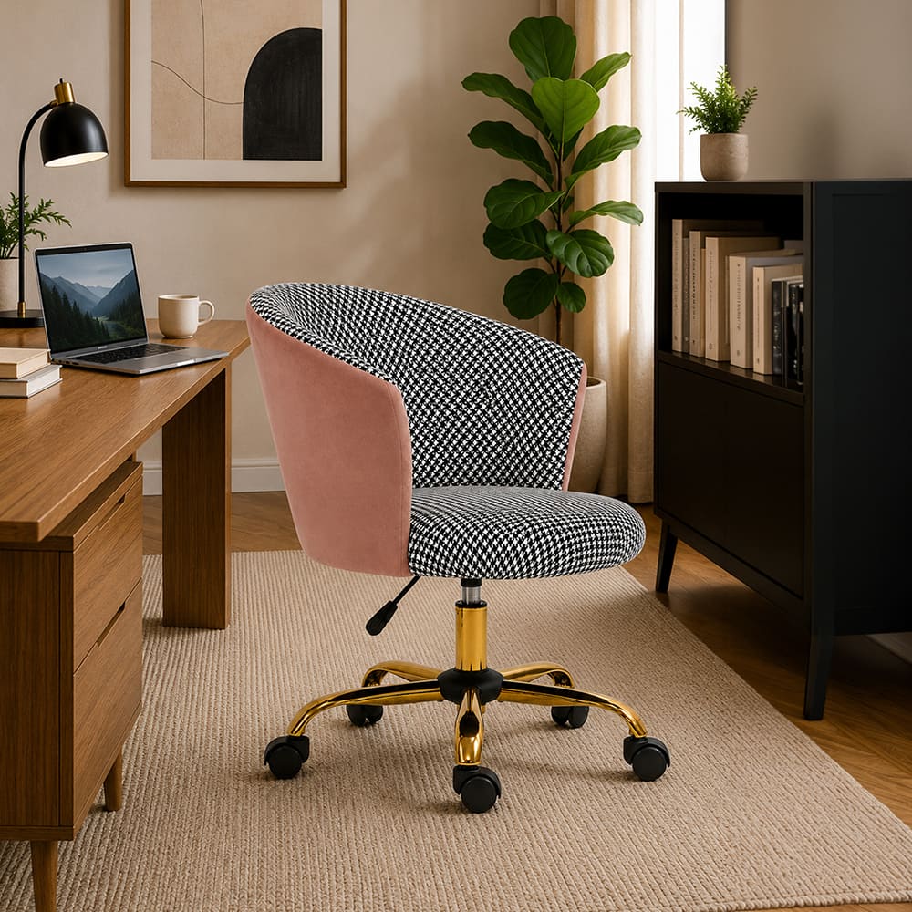 Doe Buck Paolo Pink Houndstooth Upholstered Swivel Office Chair