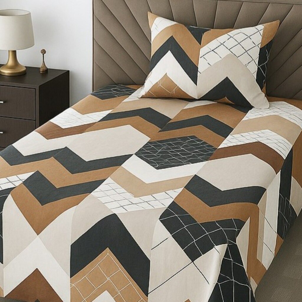 Multicolor Geomertrical 210 TC Mix Cotton Flat Single Bed Size Bedsheet With 1 Pillow Cover From Threads