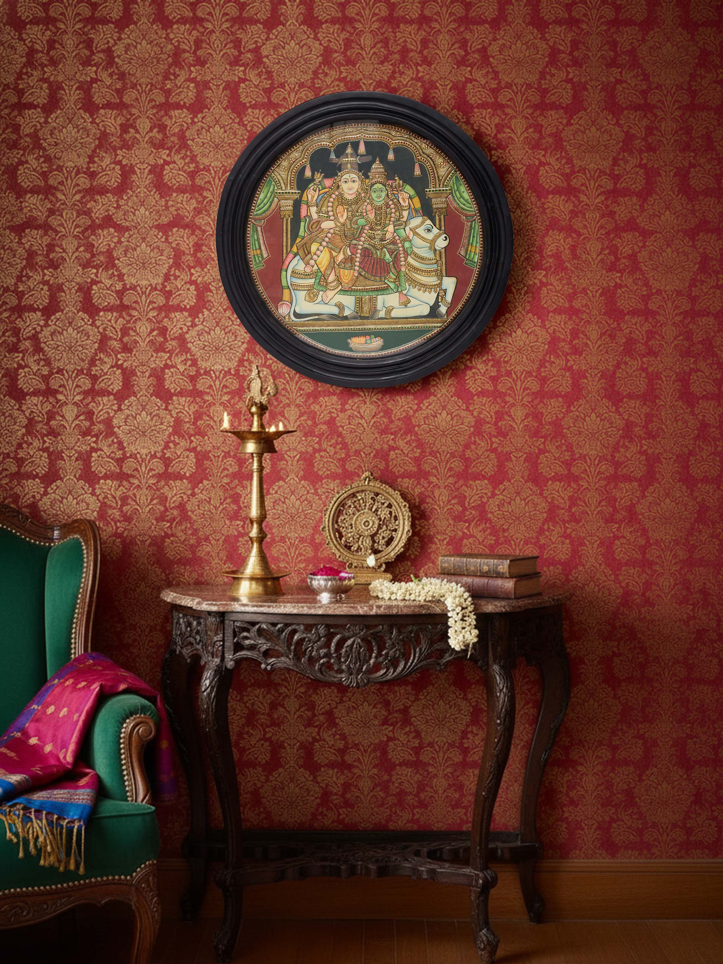 Shiva Thanjavur Teak Wood Painting