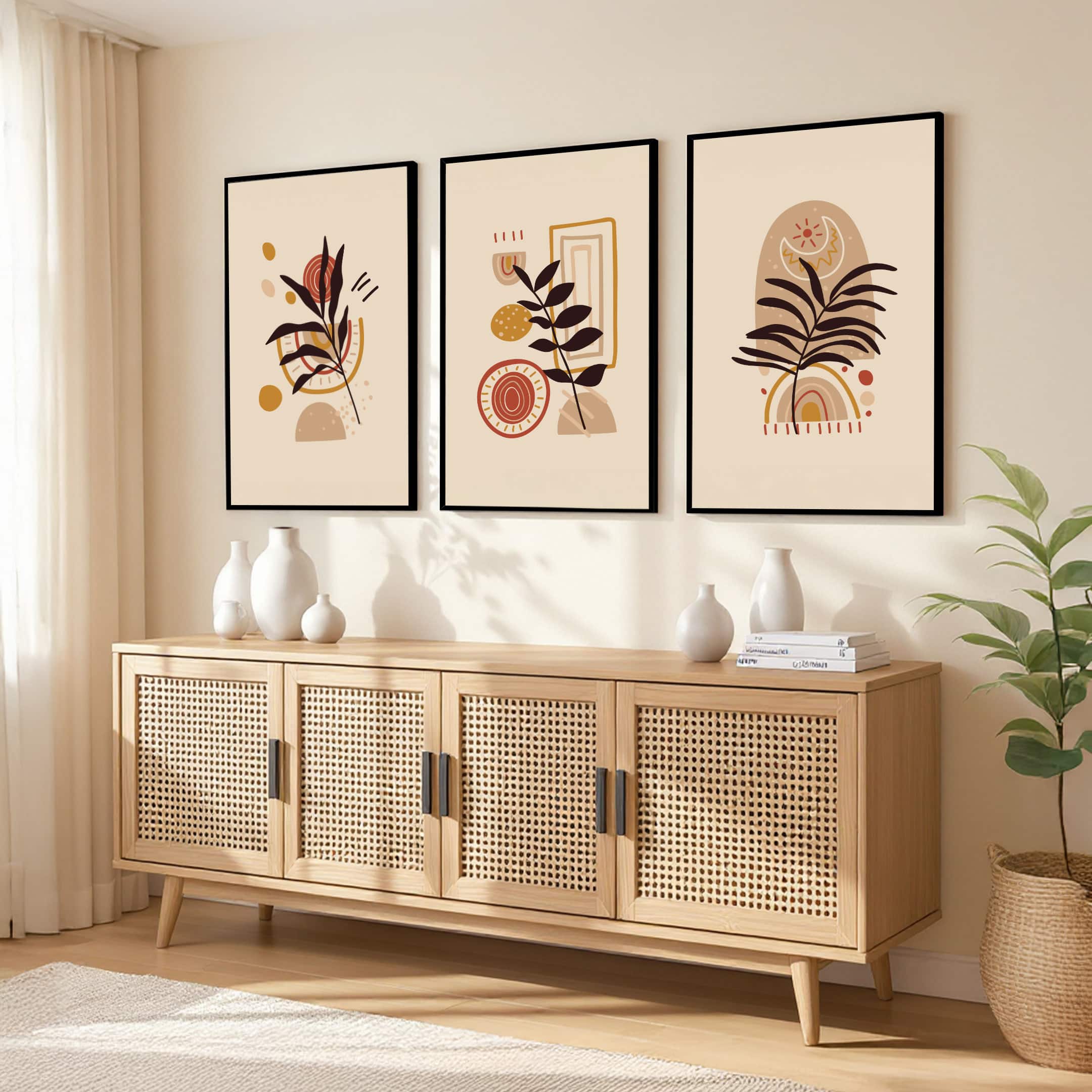 The Castle Decor Boho Abstract Botanical Wall Art Set of 3 Design 9 11x17 Inch - The Castle Decor
