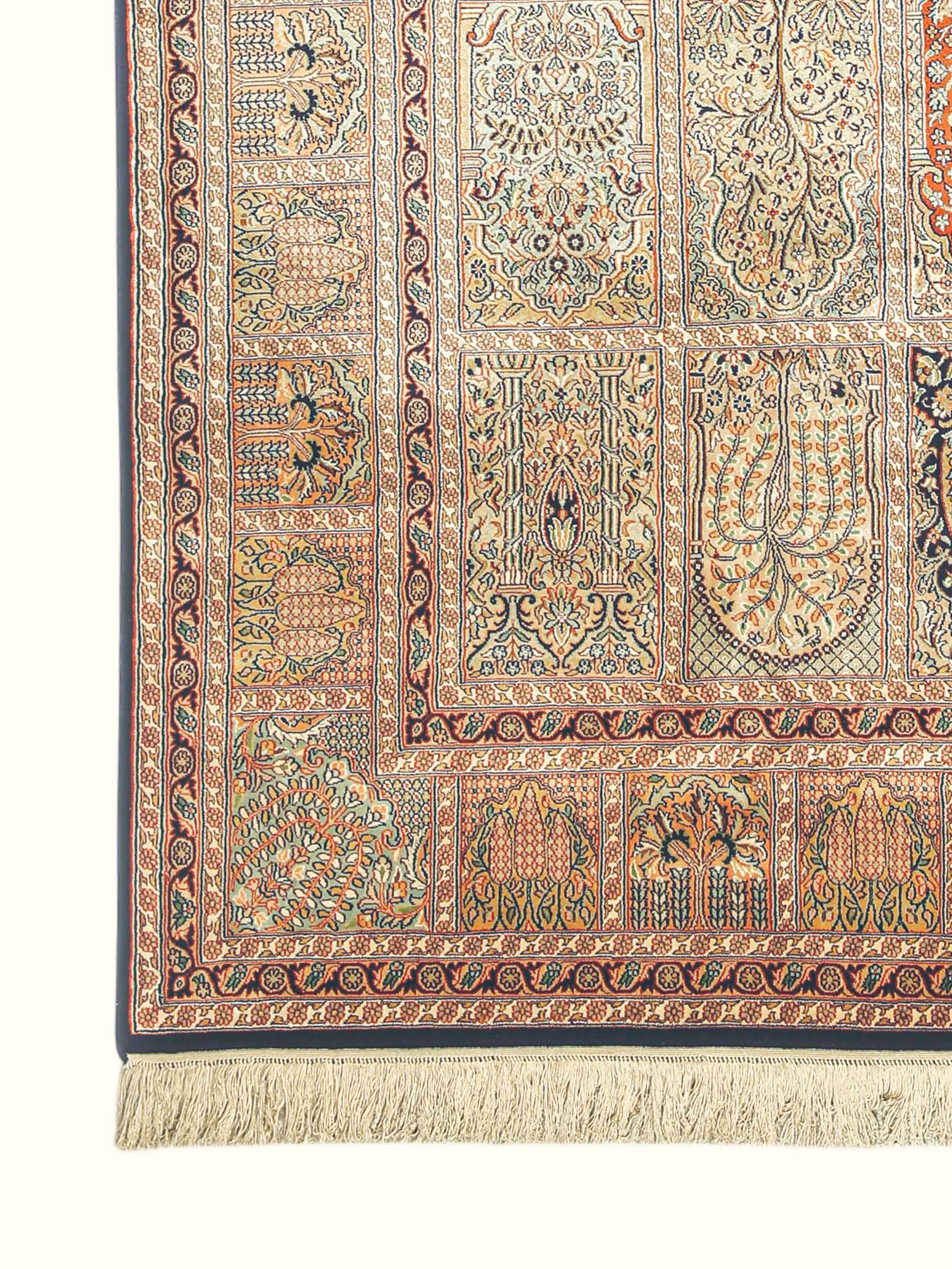 Traditional Persian Multi Bakhtiari Panel Kashmir Silk Hand-Knotted Carpet
