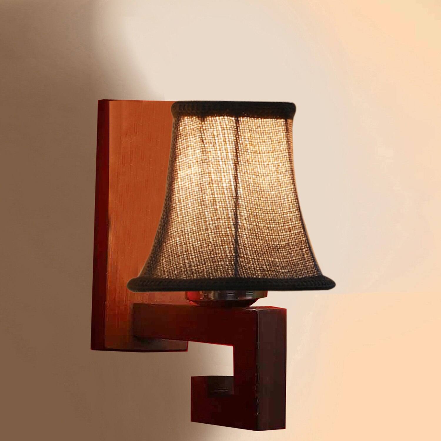 Devansh Wood Wall Mounted Lamp With Beige Jute Shade
