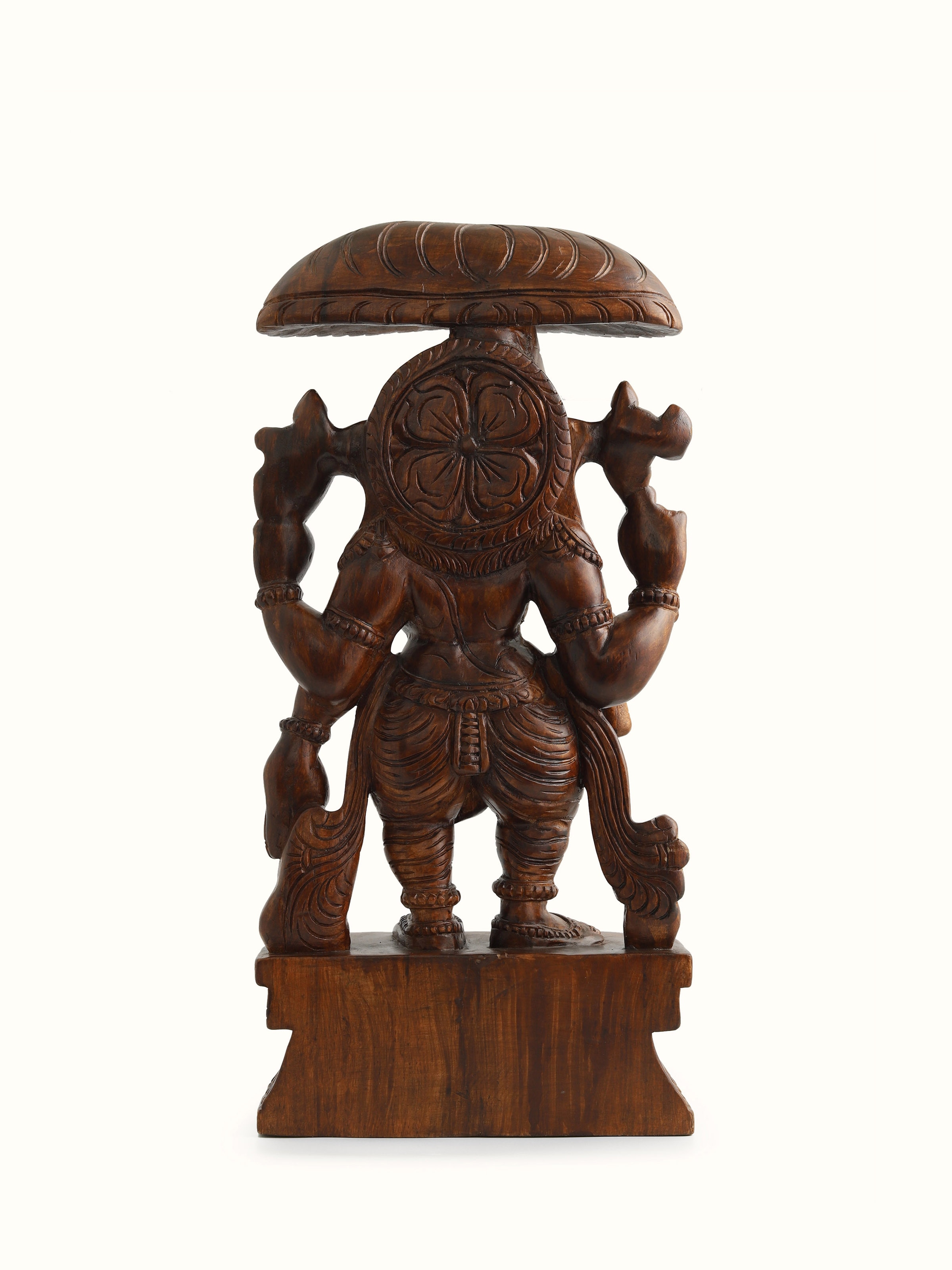 Back view of Vaagai Wood Ganesha Idol, showcasing the fine detailing and structural beauty from behind.