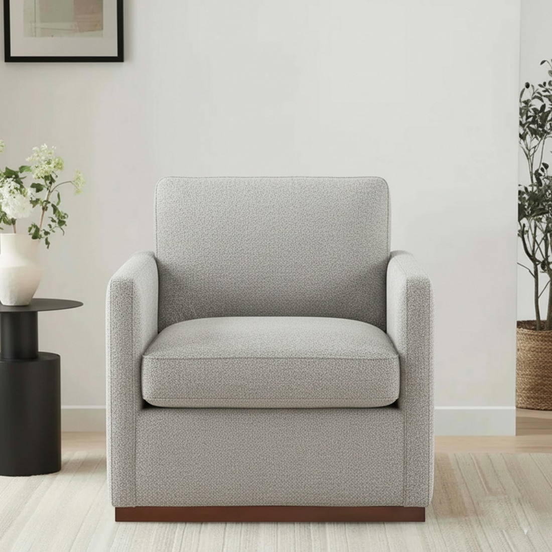 Bobby Boucle Fabric Lounge Chair in White Colour - KURSIWALLAH