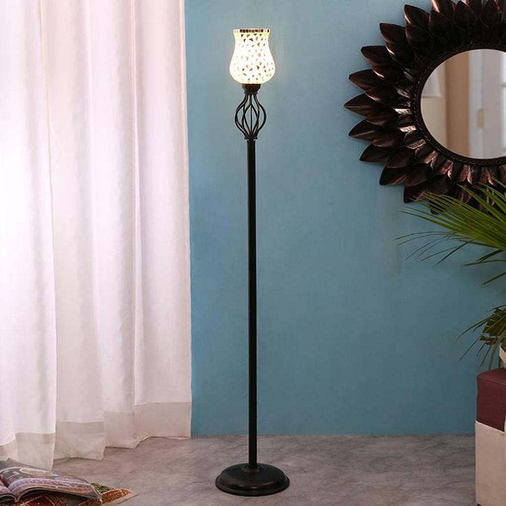 Elaine Black Glass Shade Floor Lamp - Devansh