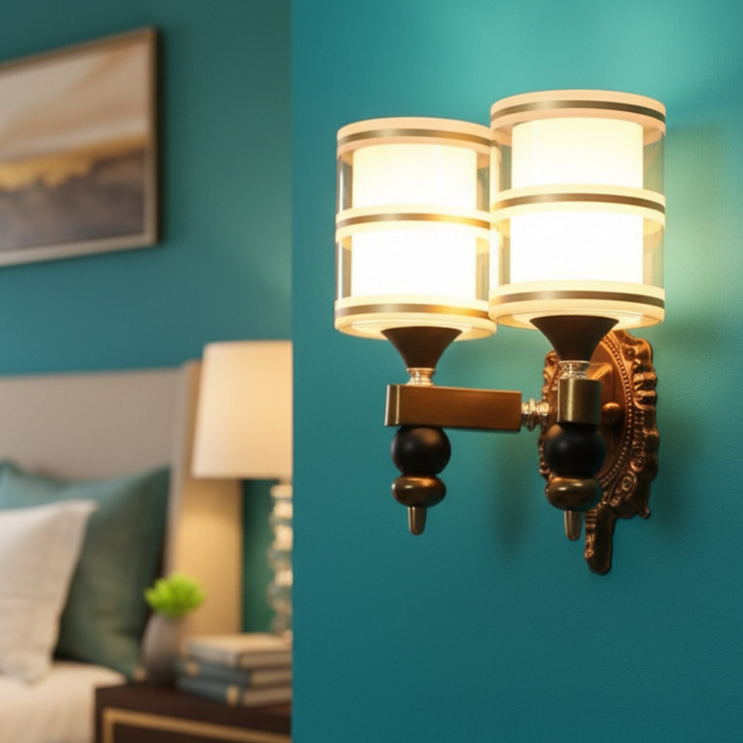 Eliante Modern Wall Lights Mild Steel & Glass Material Antique & Champaign Finish