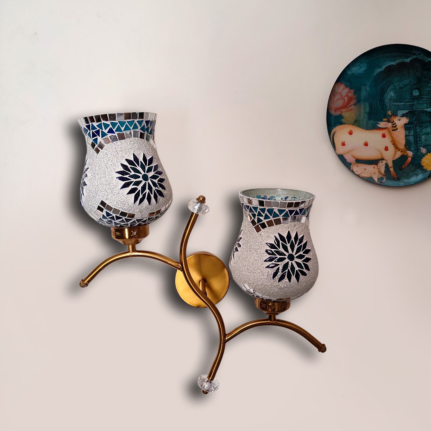 Devansh Metal Electric Wall Light in Gold Colour with Multi Shade Count of 2 Lights - Devansh