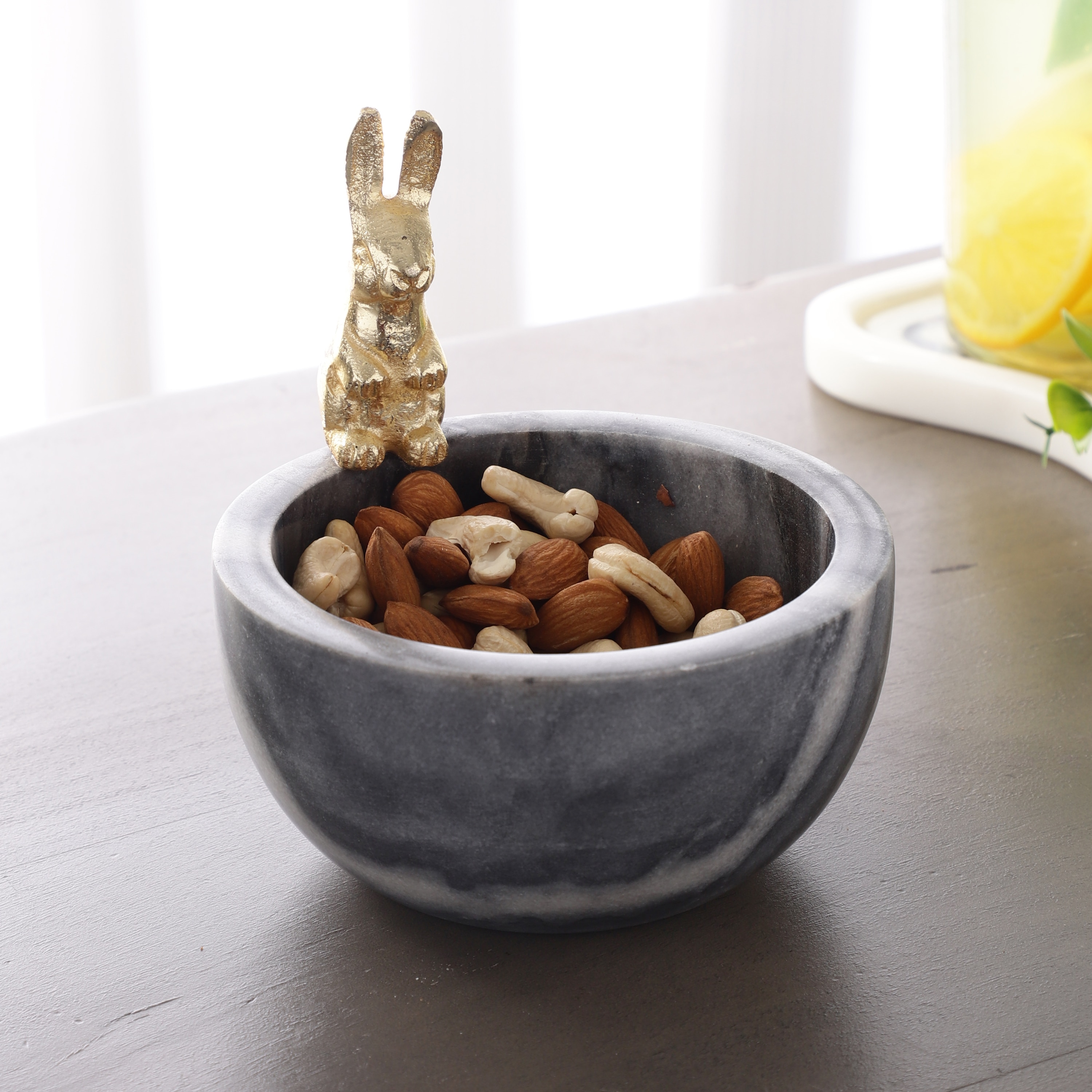 Marble Nut candy  Bowl Brass Bunny embedded - NikkisPride