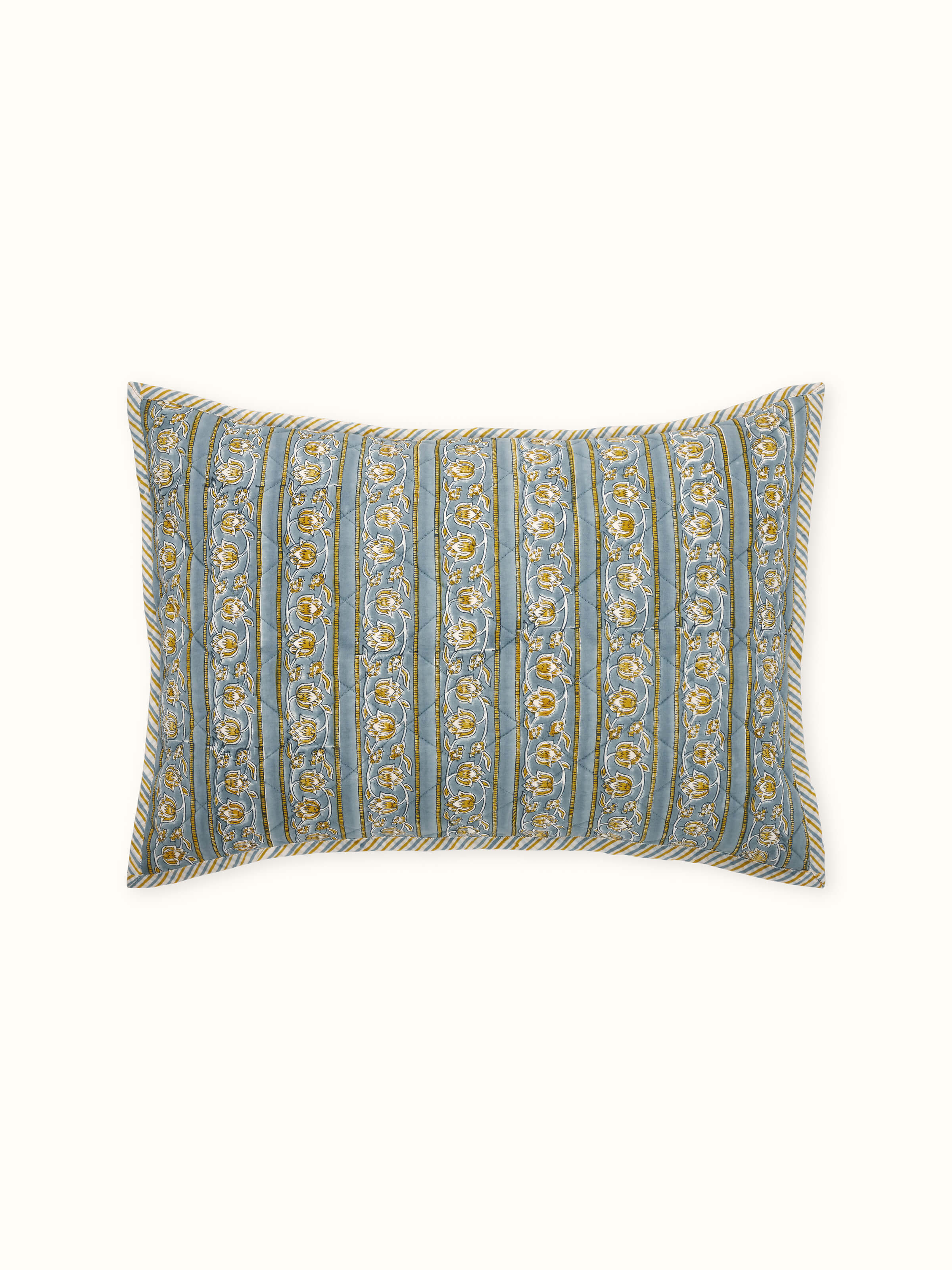 Kairavam Blue Floral Cotton Sanganeri Hand Block Printed Cushion Cover