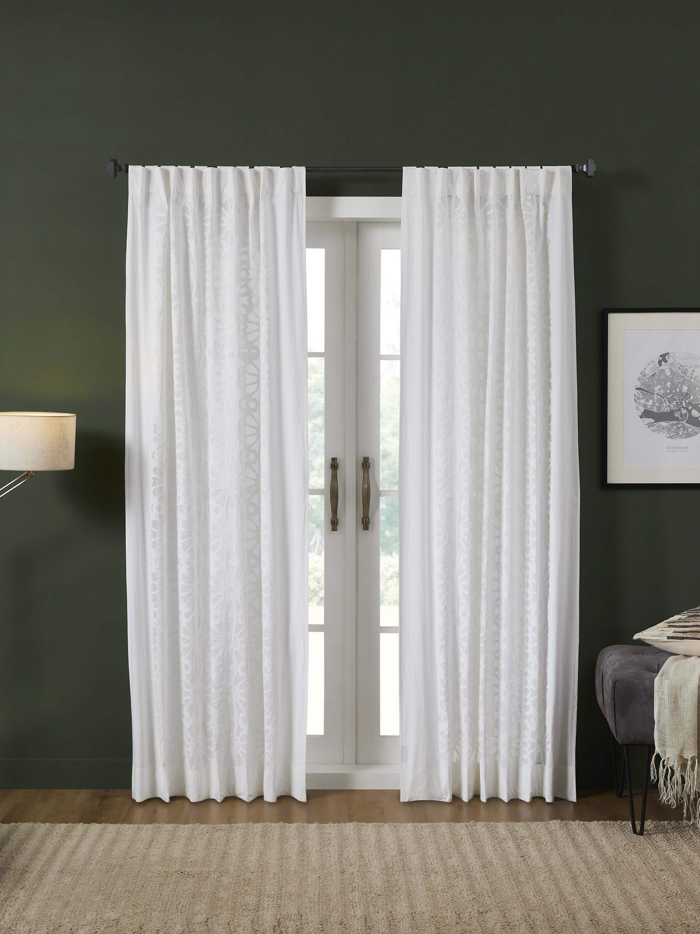 Mandana White Trellis Cotton Applique Sheer Curtain (7 Ft)