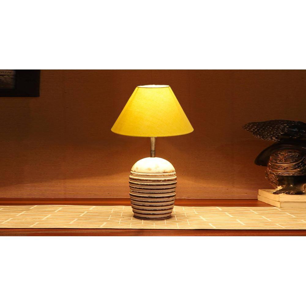 Yellow cotton with White Brushed Wood Table Lamp