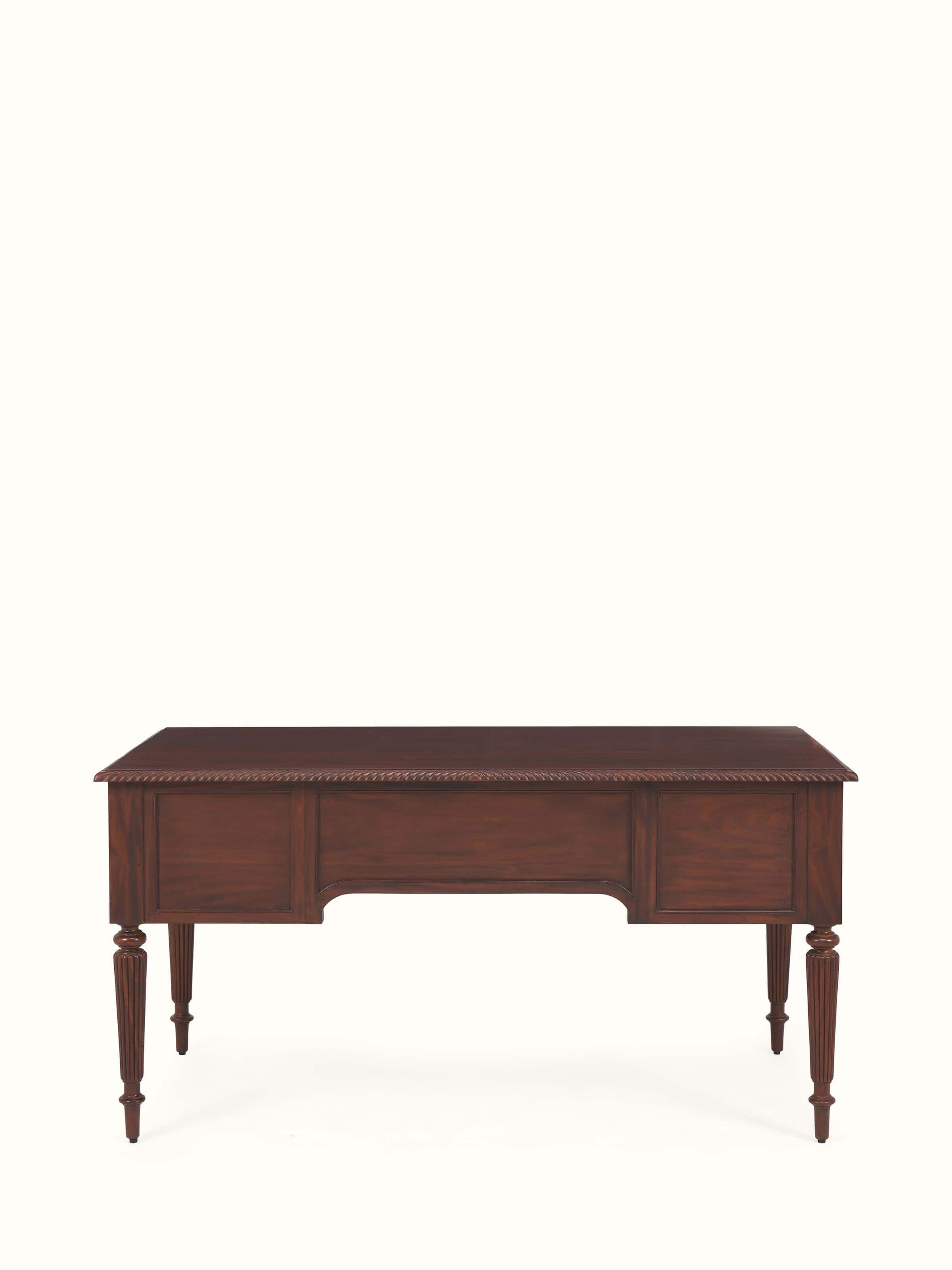 Back view of Mahogany wood study table showcasing clean lines and seamless rear panel finish
