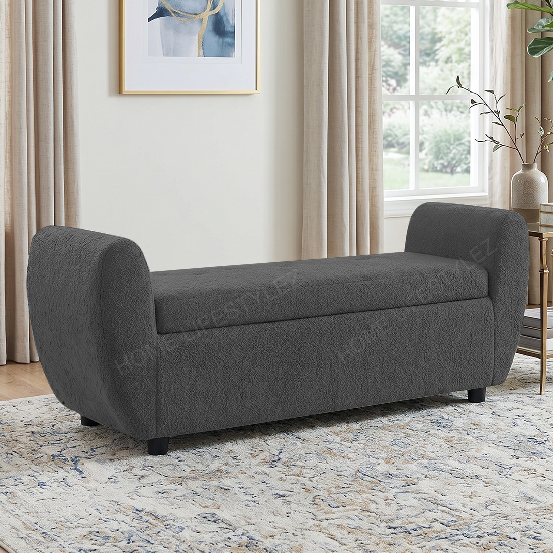Redol Boucle 2 Seater Ottoman Bench with Storage  in Dark Grey Color - Home Lifestylez