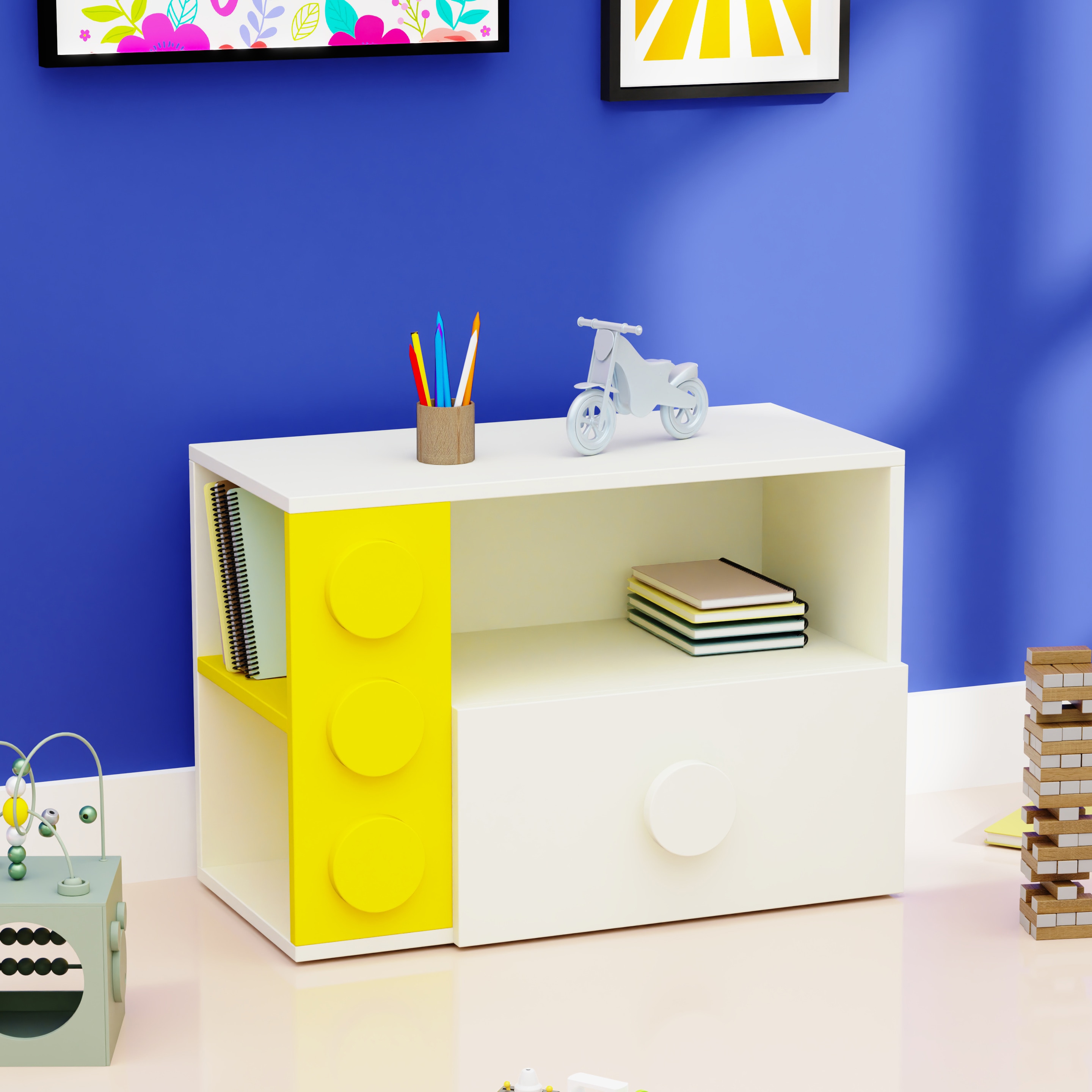 Building Blocks Storage Unit In Yellow & White Colour