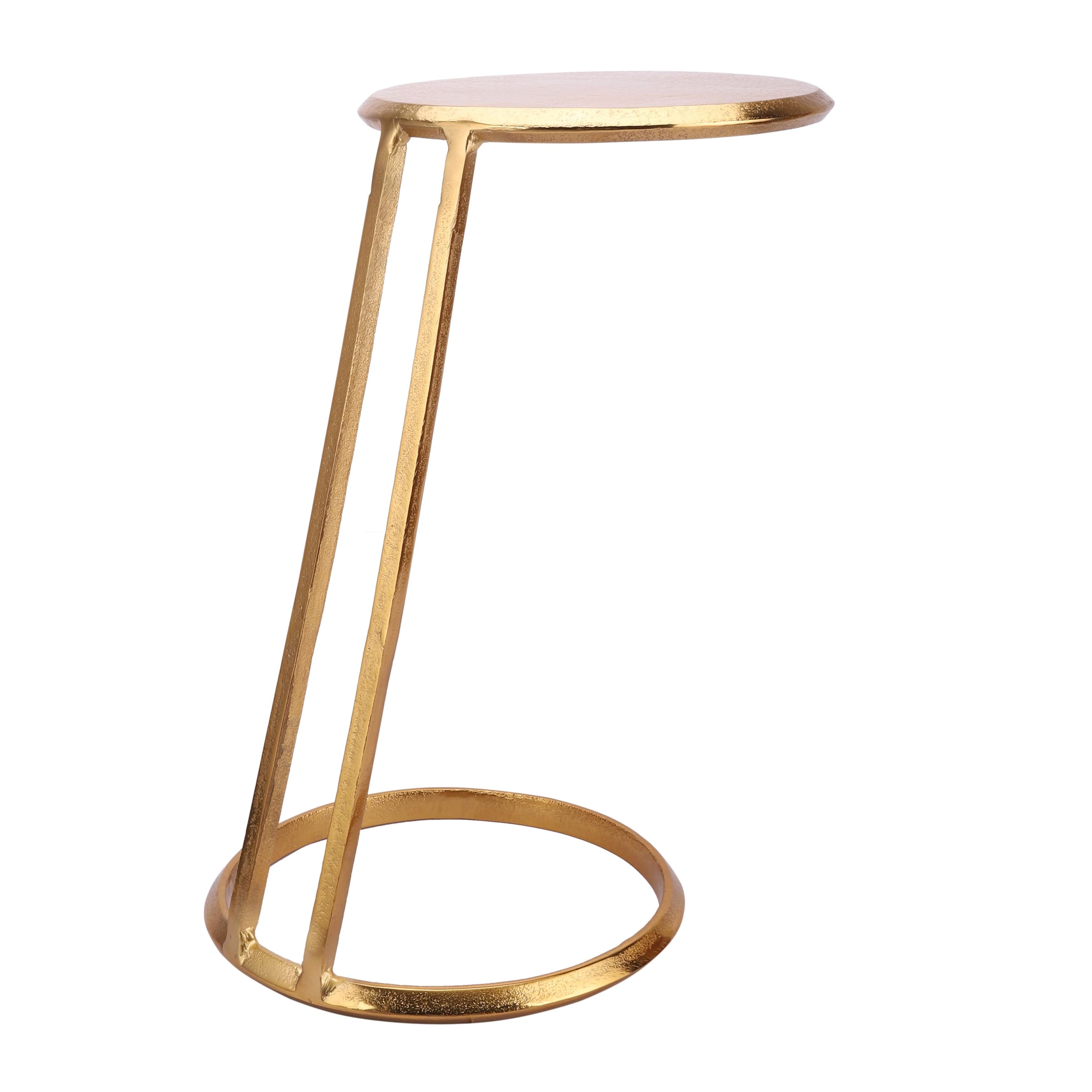 Slanted Nesting Raw Antique Gold Metal Side Table Large in Gold Colour