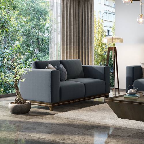 Taarkashi 2 Seater Fabric Sofa in Marengo Grey Velvet Colour