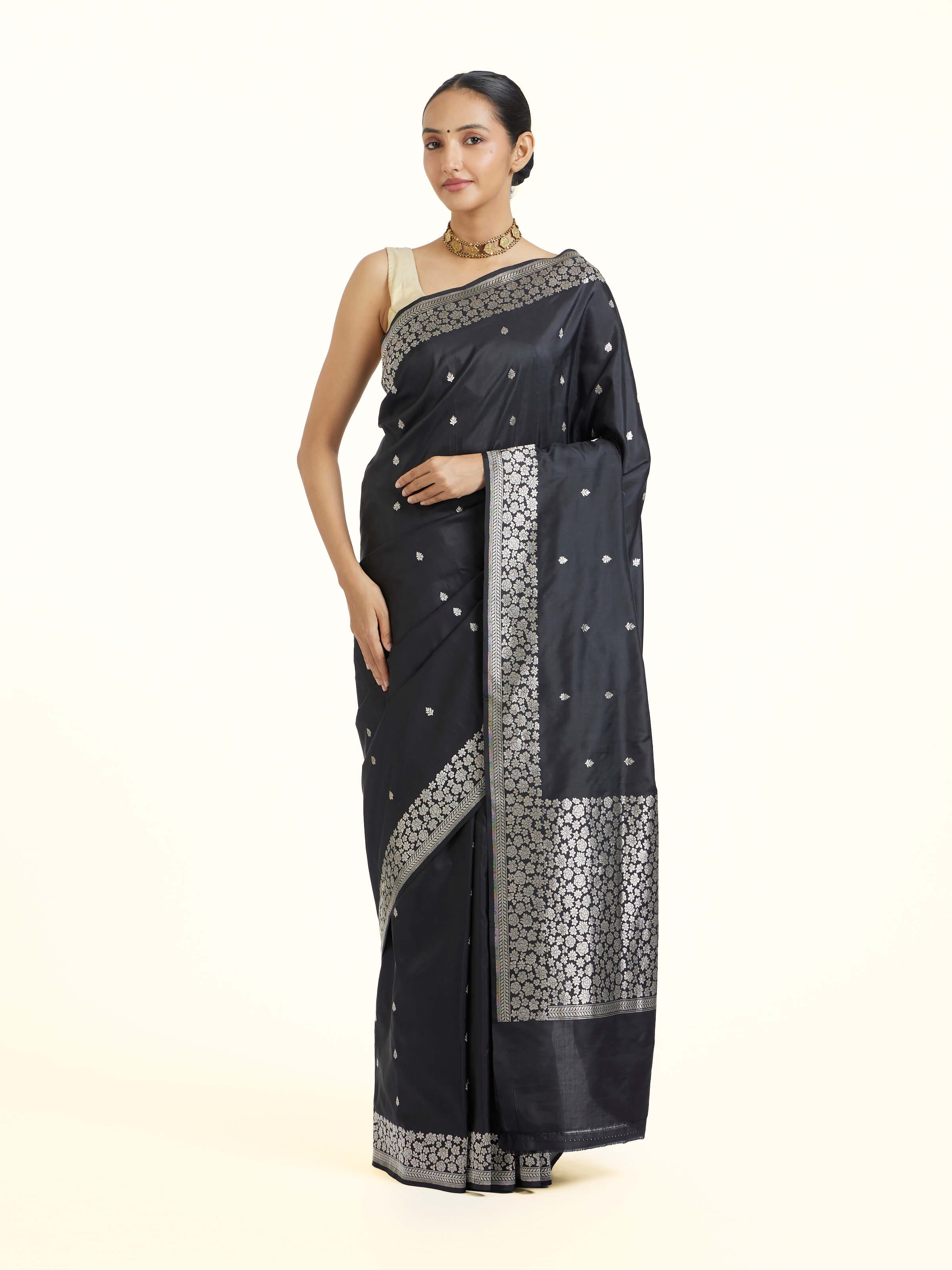 Black Banarasi Kadhwa Silk Saree