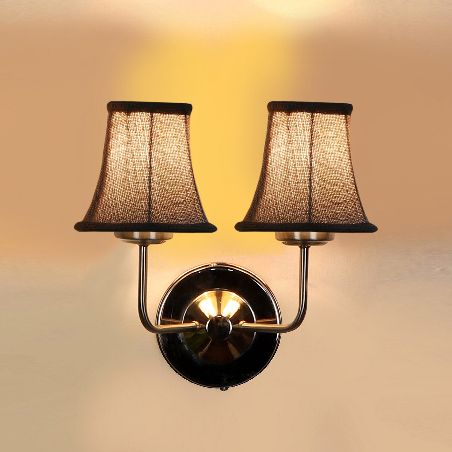 Devansh Dual Steel Metal  Wallmounted Lamp With Beige Jute  Shade