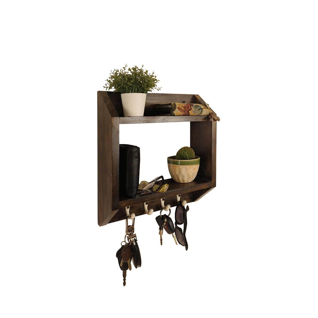 Kingston Wooden Wall Shelf Organiser With Key Holders