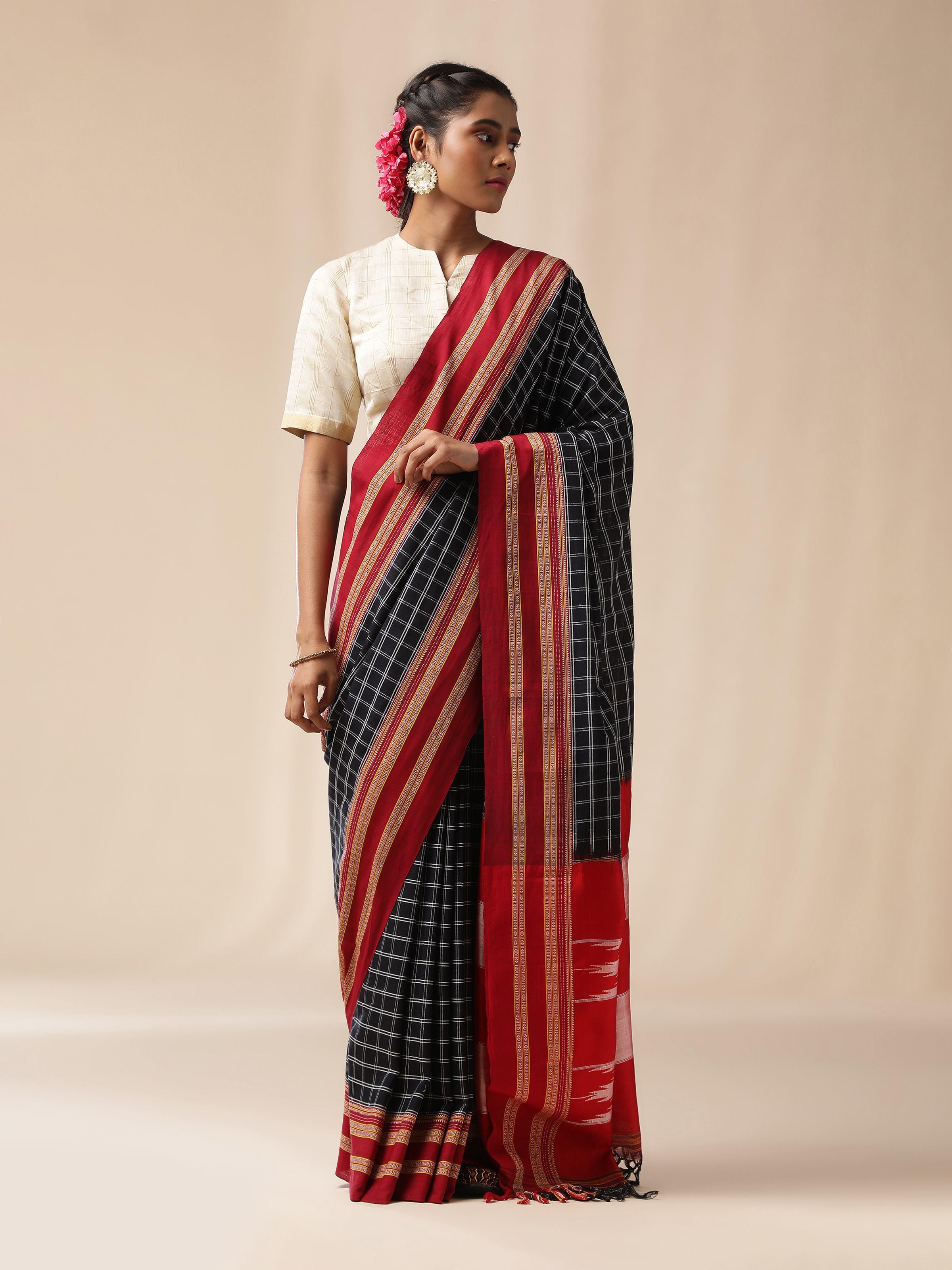 Black Cotton Silk Ilkal Saree