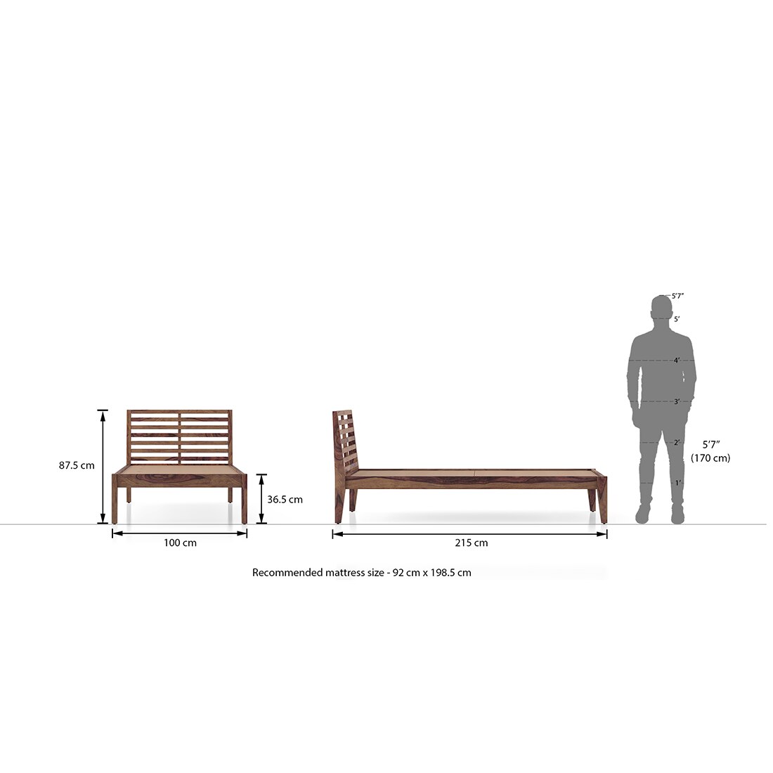 Elwyn Nonstorage Single Bed In Teak Finish