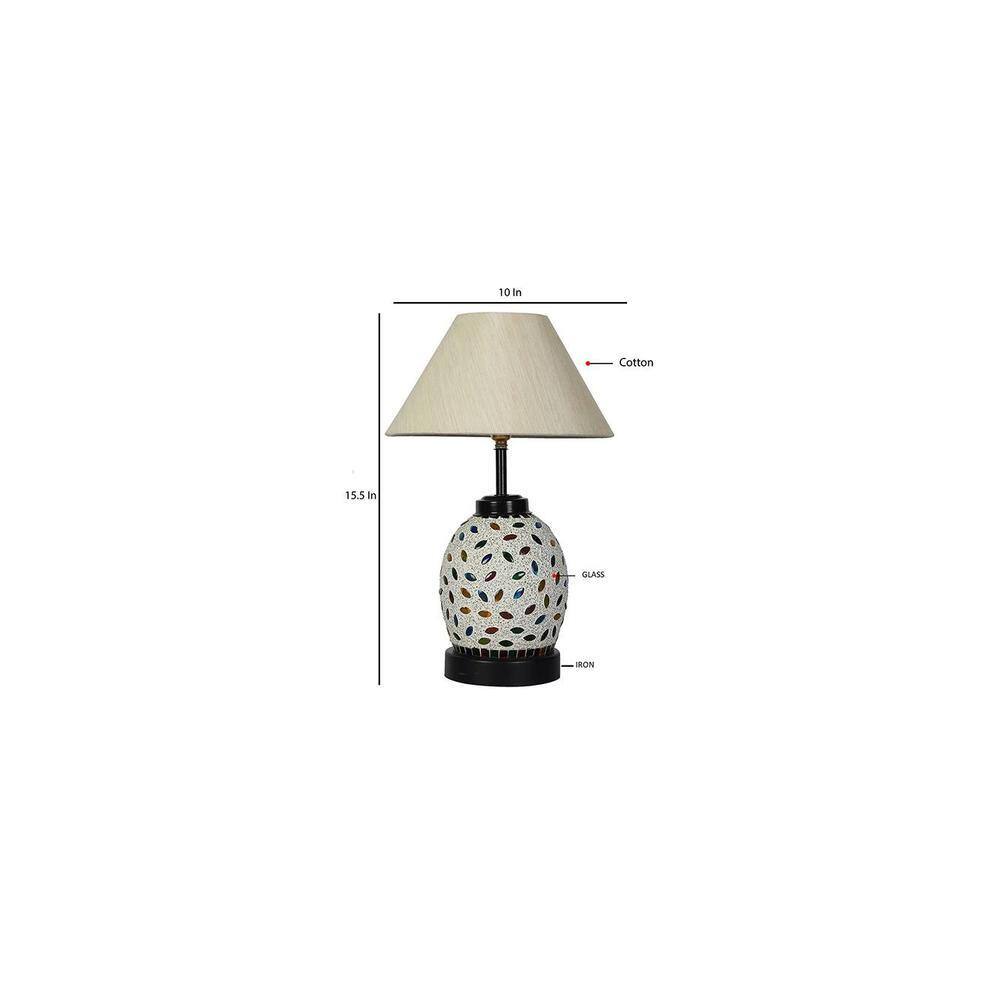 Jordan off-white cotton Glass Table lamp with Iron Base
