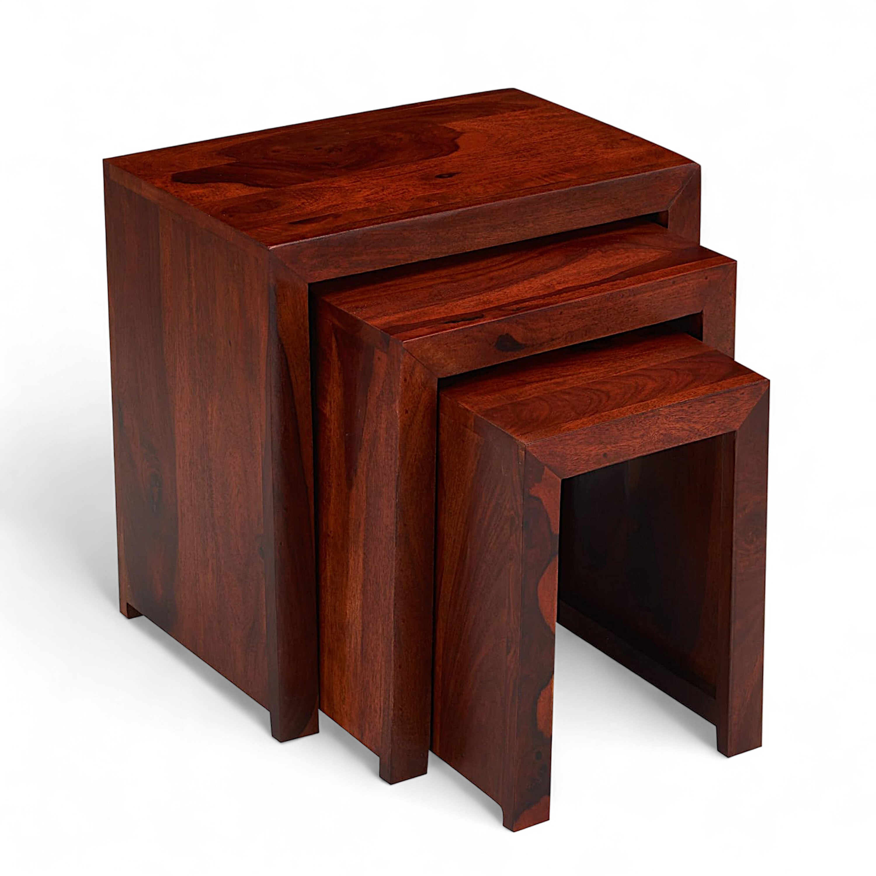 Oakland Sheesham Wood Contemporary Set Of 3 Nesting Tables In Honey Finish