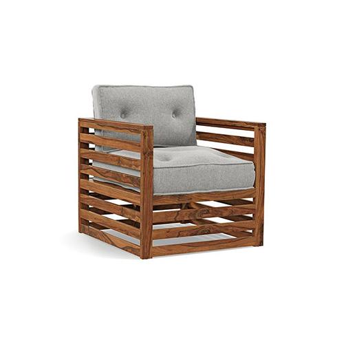 Raymond Wooden Sofa - Teak Finish (Vapour Grey) (Finish : teak; Custom Set - Sofas : 0001; Standard Set - Sofas : none; Sofa Material : fabric; Sofa Size : regular; Sofa Type : regular; Colour : vapour grey)