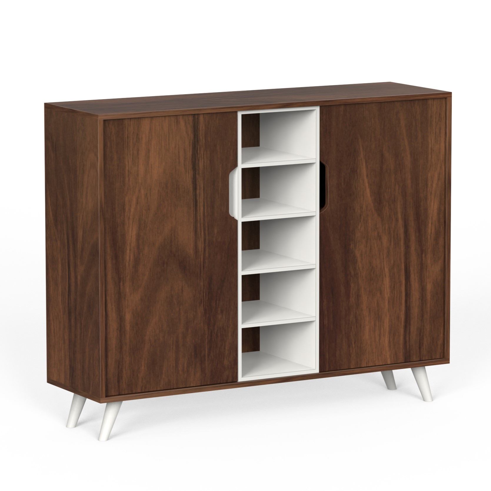 BLUEWUD Furlyn Engineered Wood Dual Tone 2 Doors Shoe Rack Cabinet Slipper Footwear Stand Organizer with Handle Less Desgin & 5 Closed Shelves can Store Up to 25 Pairs for Home (Brown Maple & White)