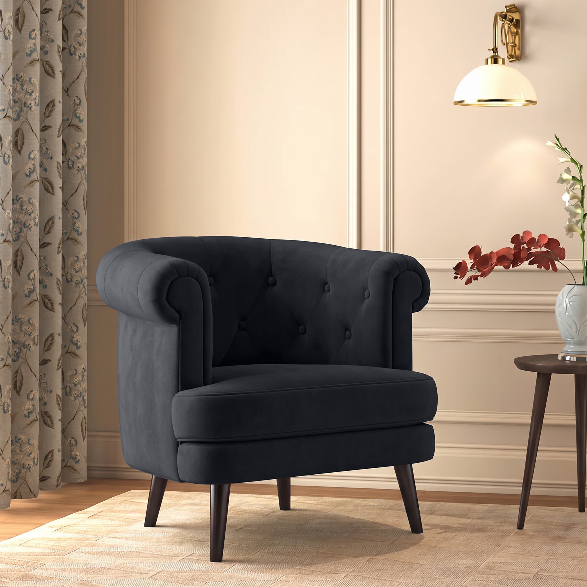 Bardot Lounge Chair in Deep Blue Velvet Colour