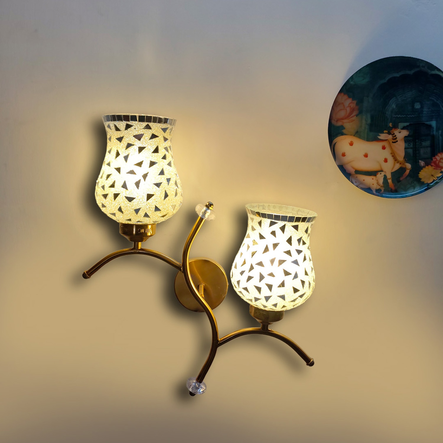 Devansh Metal Electric Wall Light in Gold Colour with Multi Shade Count of 2 Lights - Devansh