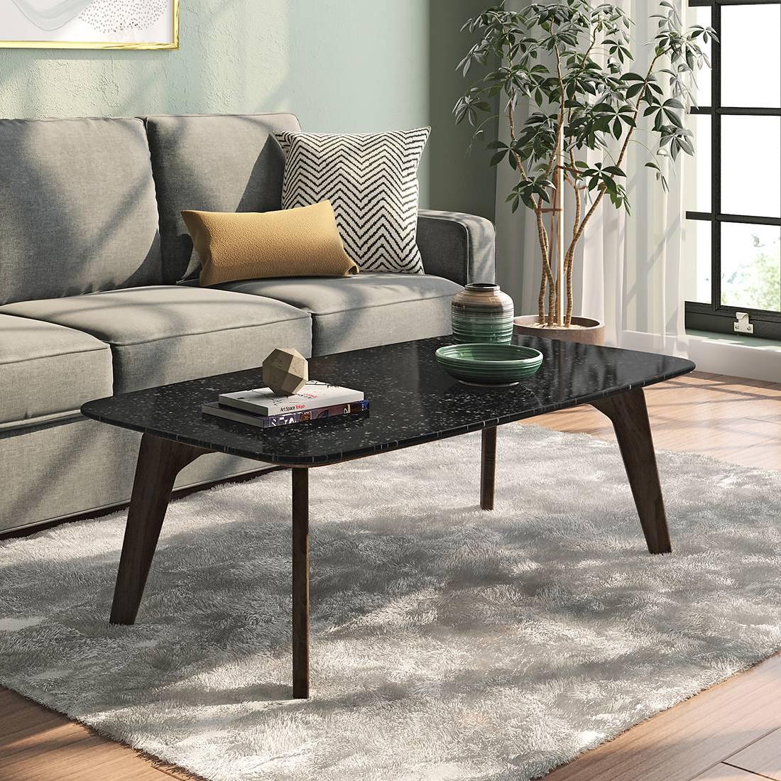 Galaxy Rectangular Stone Coffee Table In American Walnut Finish