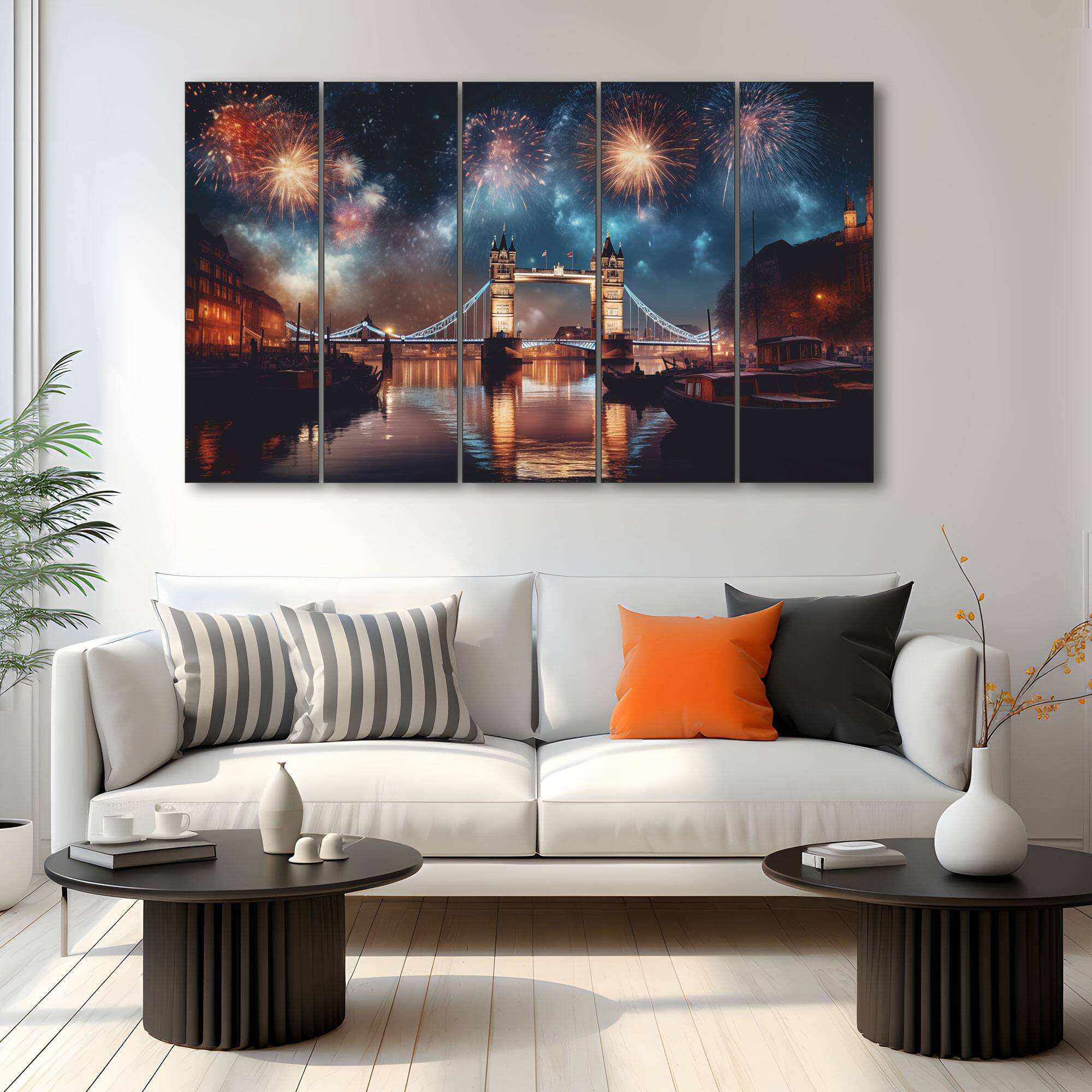 The Castle Decor London Bridge Wall Art Set of 5 Wooden Framed Digital Painting 27x48 Inch - The Castle Decor