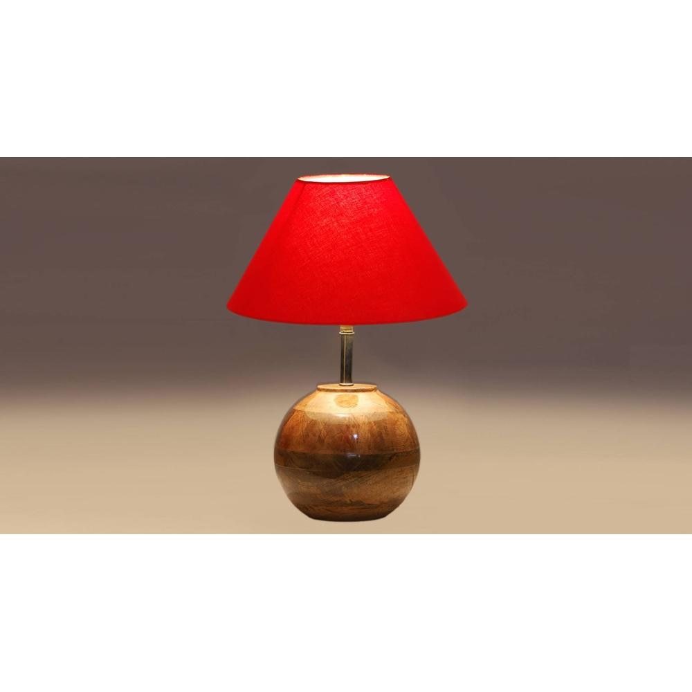 Red cotton with Natural Wood Table Lamp
