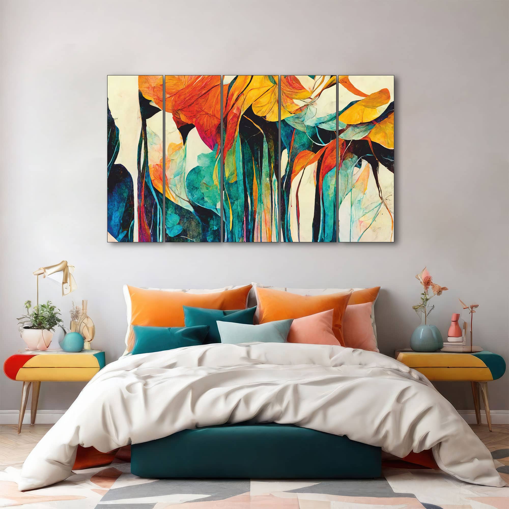The Castle Decor Abstract Art Wall Painting Wooden Framed Digital Painting 27x48 Inch (Style 5) - The Castle Decor