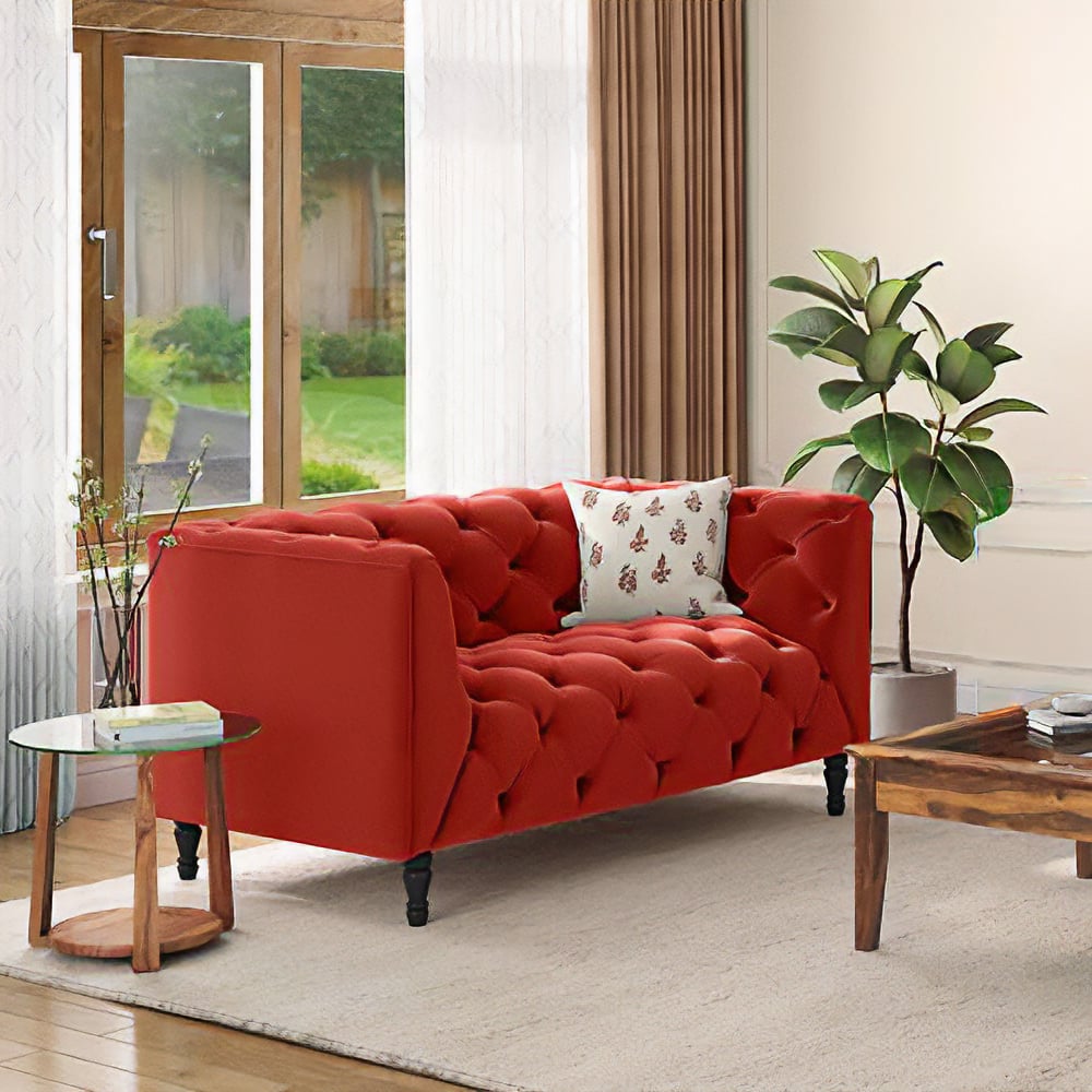 Henrietta 2 Seater Fabric Sofa in Tuscan Red Colour