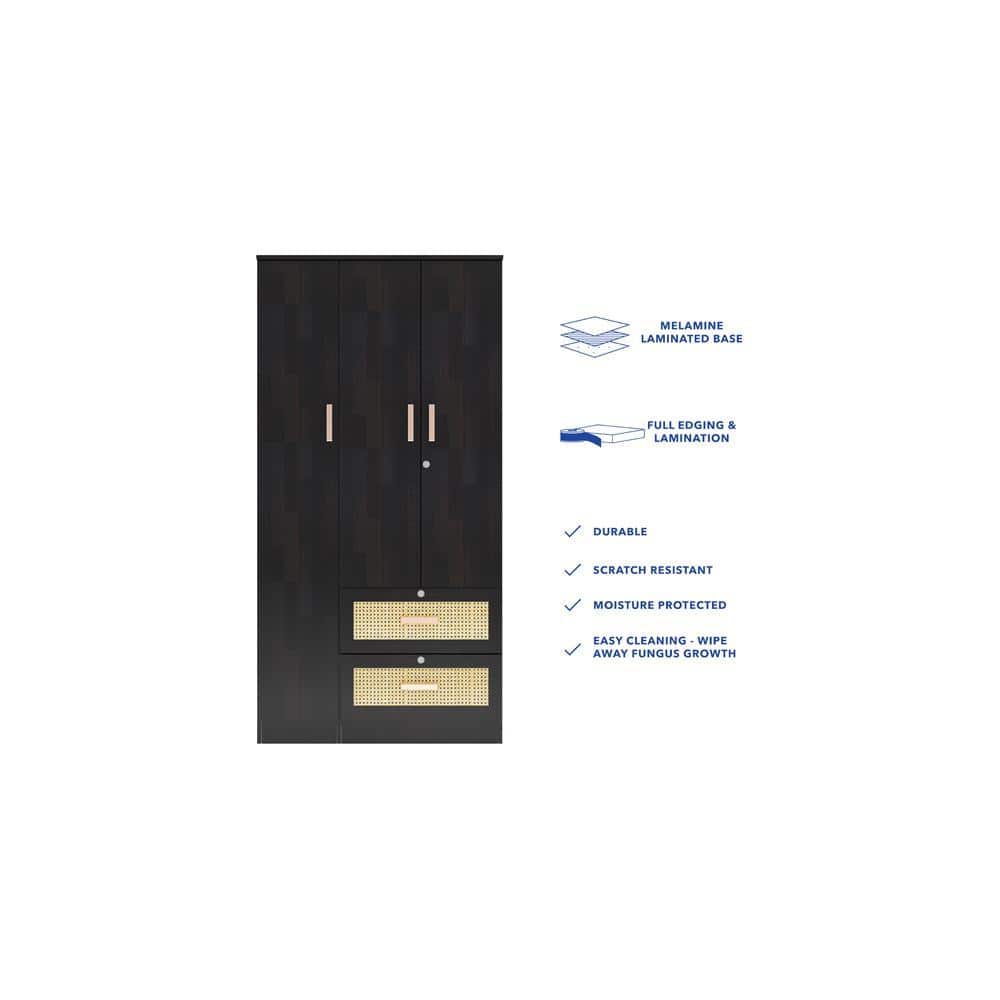 Ren 3 Door Wardrobe with Rattan Drawer