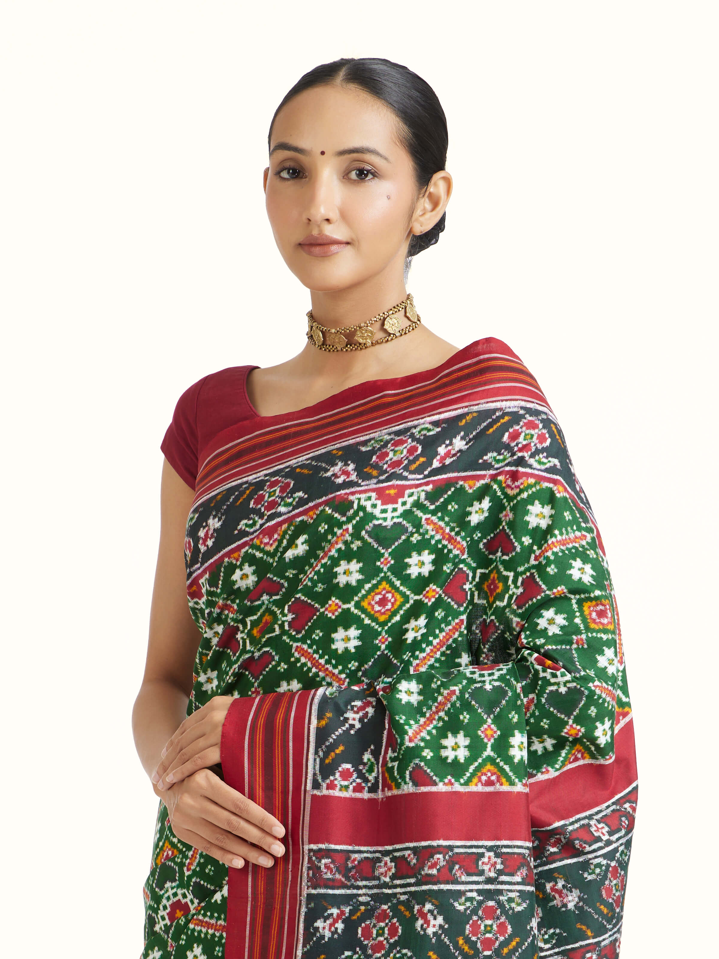 Green Double Ikat Silk Saree