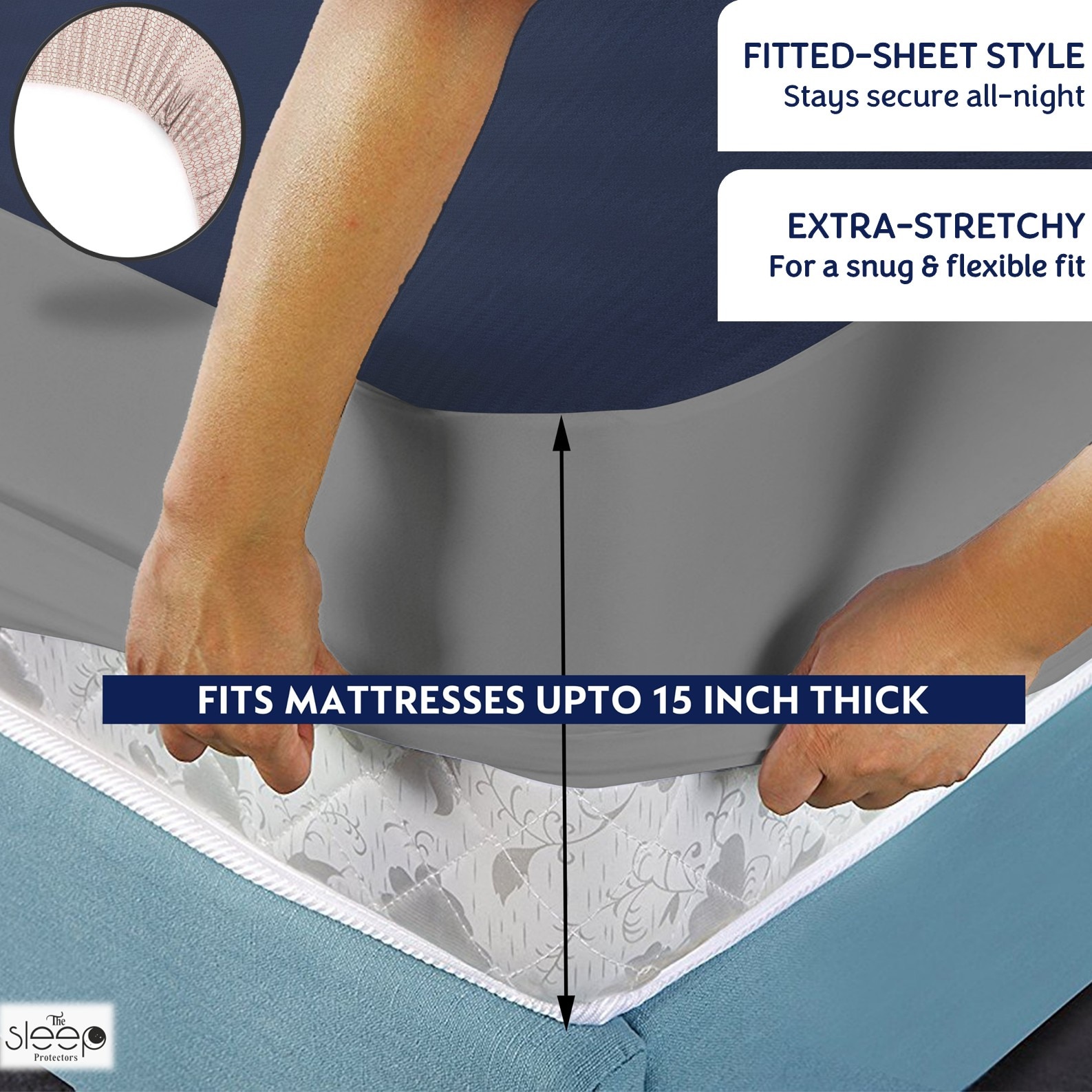 Premium Terry Polyester Fabric Waterproof Mattress Navy Blue Single 75X48