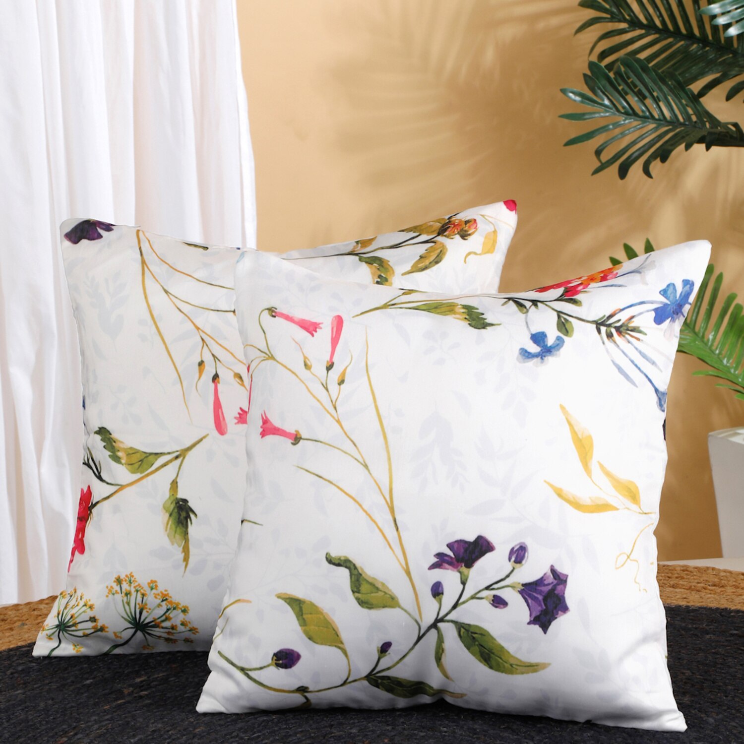 Set Of 2 Floral Square Cushion Covers