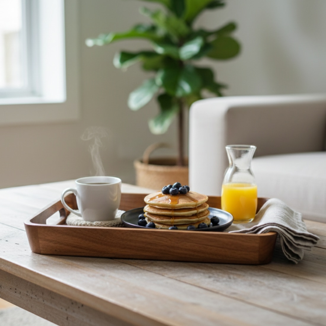 AJ Exports Premium Solid Acacia Wood Rectangular Tray with Raised Security Edges Handcrafted - A.J EXPORTS