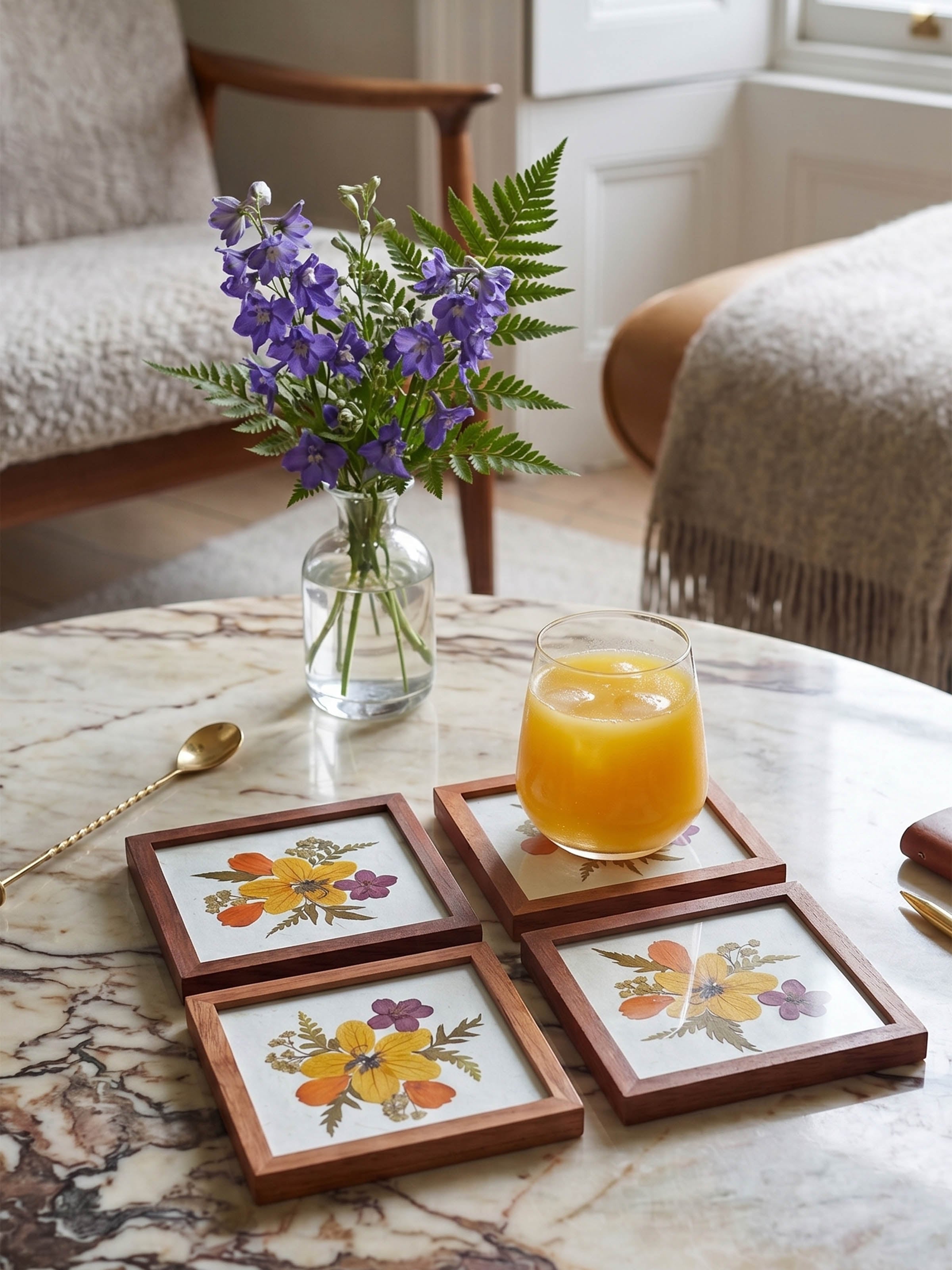 Handmade Paper Floral Coasters (4 Pcs)