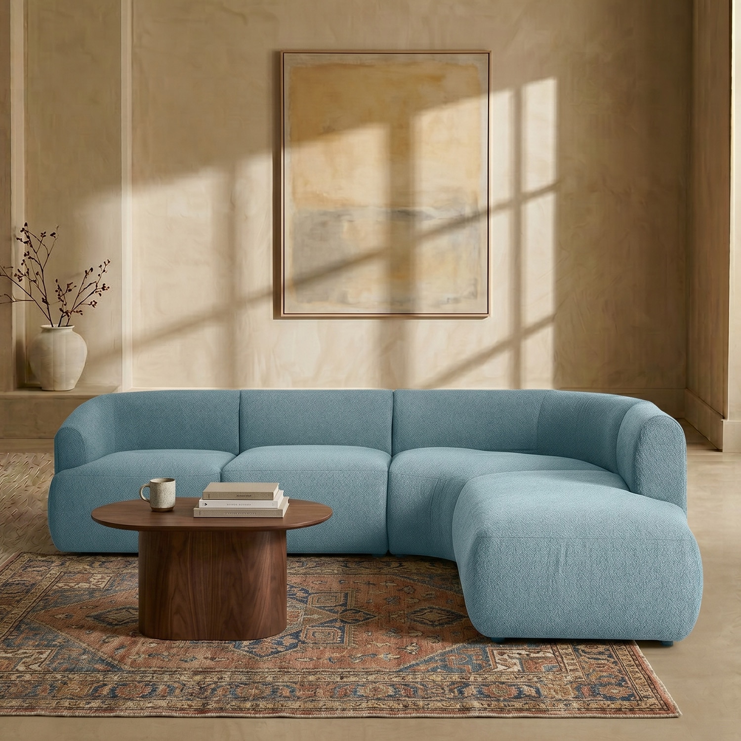 Zenliving Wood Left Aligned 3-Seater With Upholstery Non Storage Sofa In Blue Colour - Nestroots