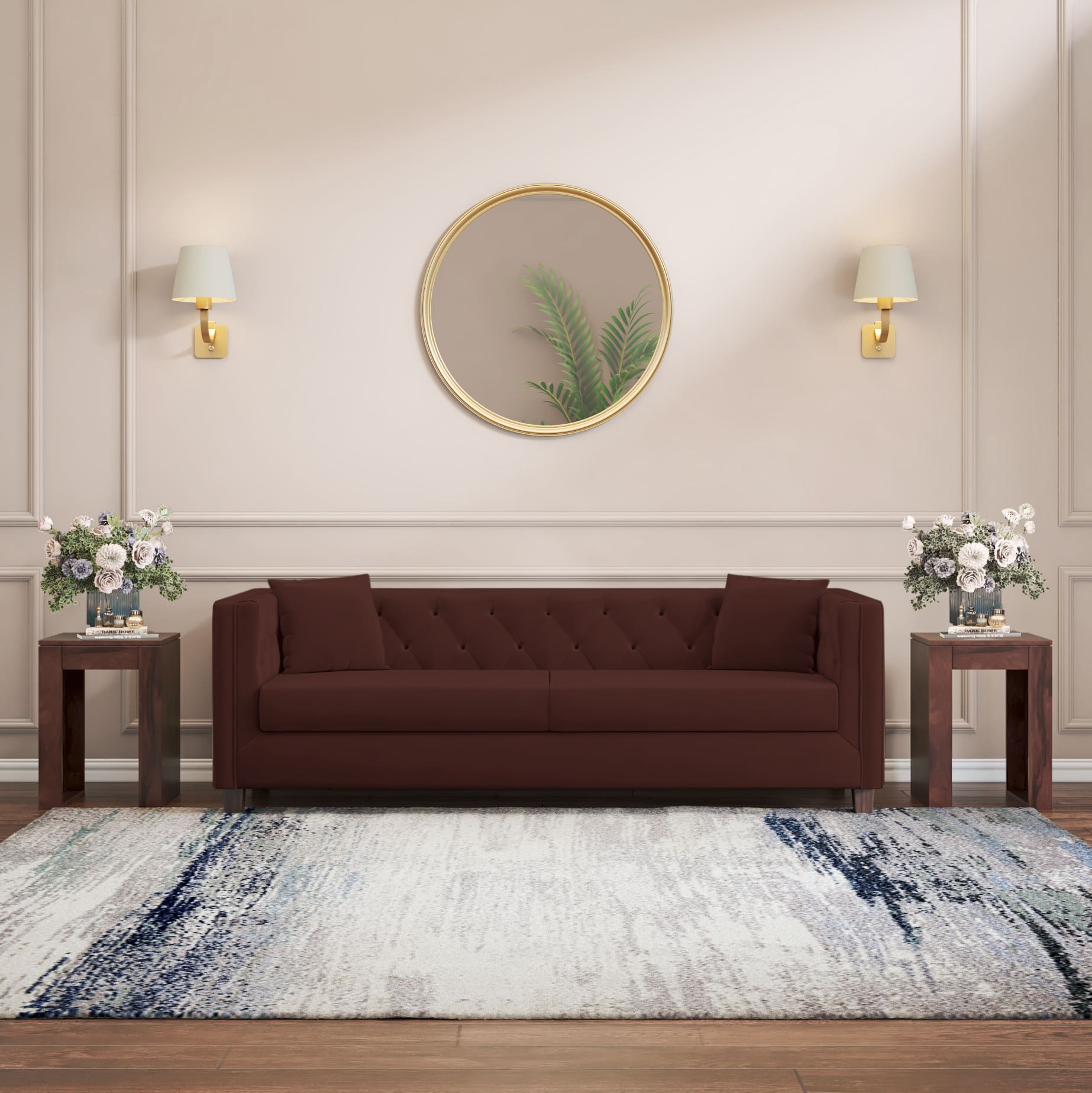 Windsor Premium 3 Seater Fabric Sofa in Deep Crimson Velvet Colour