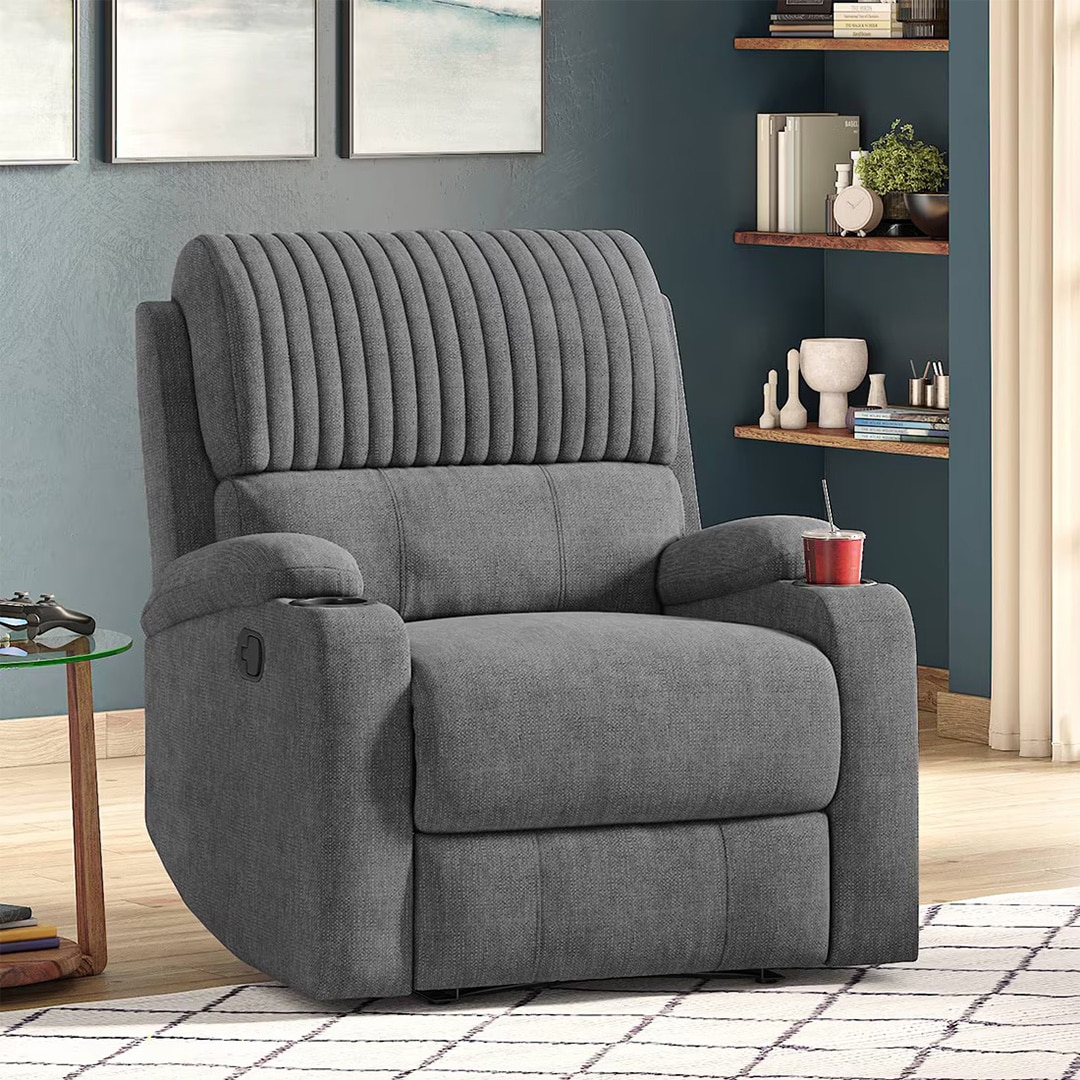 Dawson Fabric One Seater Manual Recliner in Stone Grey Colour