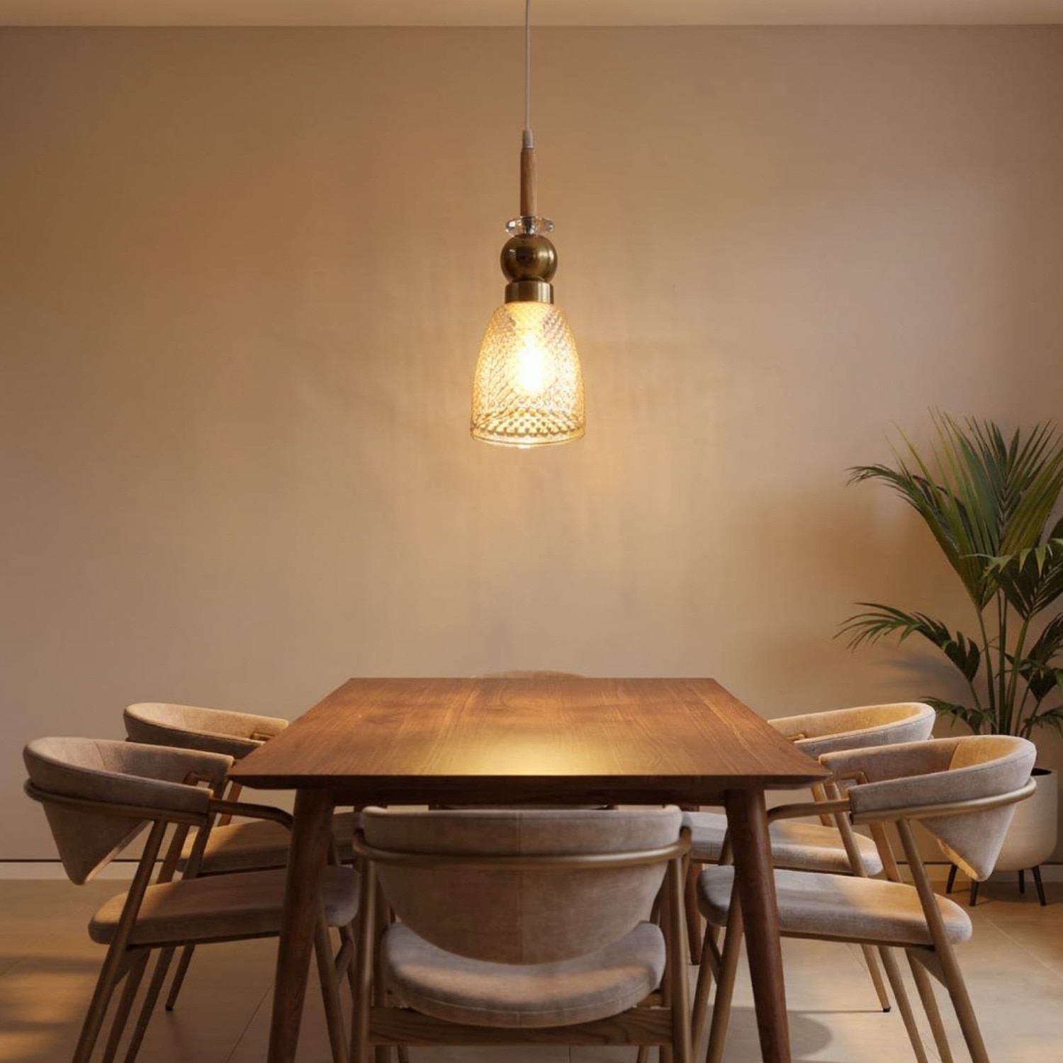 Eliante Glass Hanging Lights Mild Steel, Wood & Glass Material Antique, Brown & Champaign Finish - Eliante