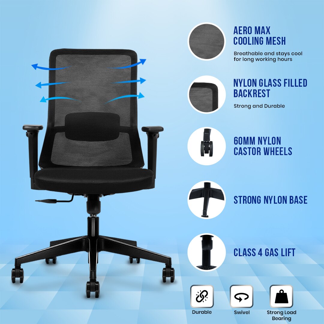 Veritas Mid Back Mesh Office Chair in Black Colour